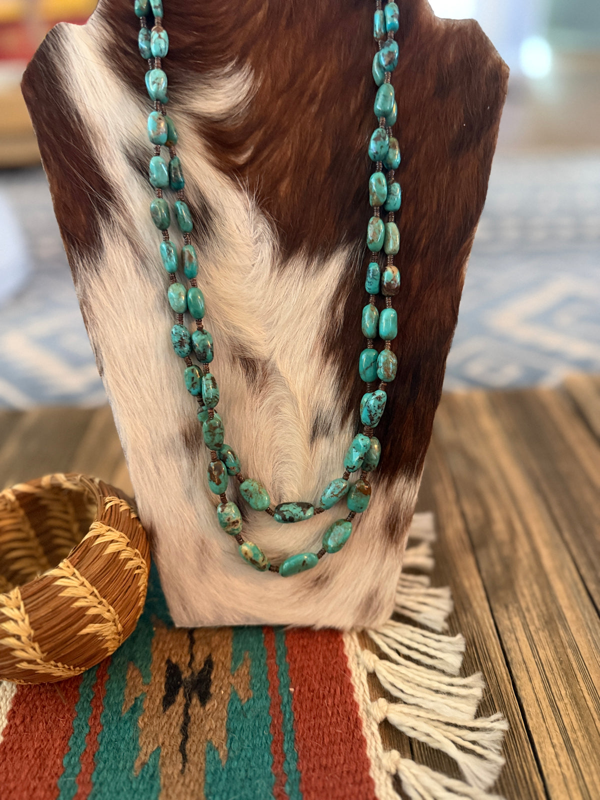 Old Pawn Handcrafted Turquoise Double-Strand Beaded 28” Necklace