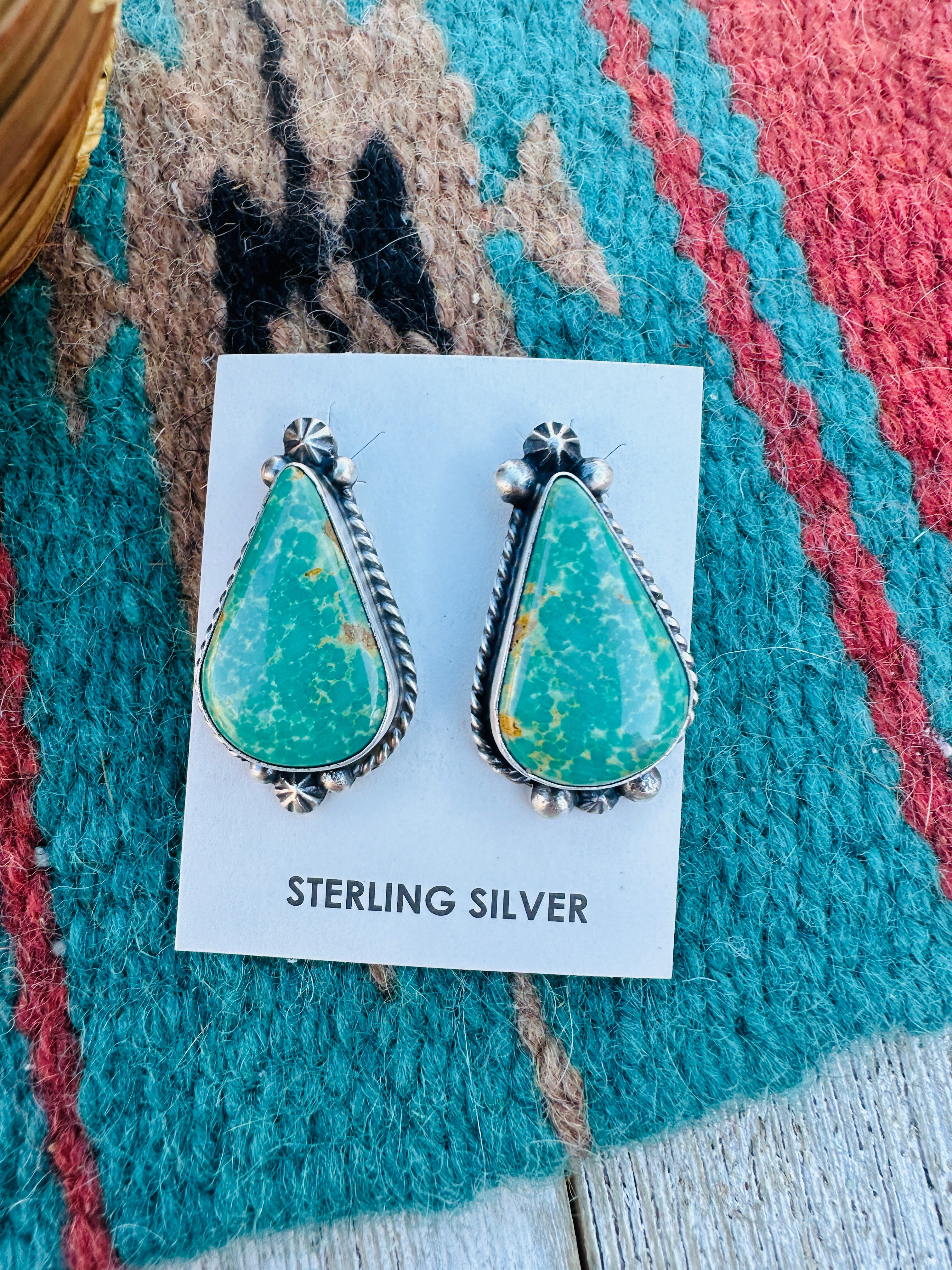 Handcrafted Kingman Turquoise & Sterling Silver Post Earrings