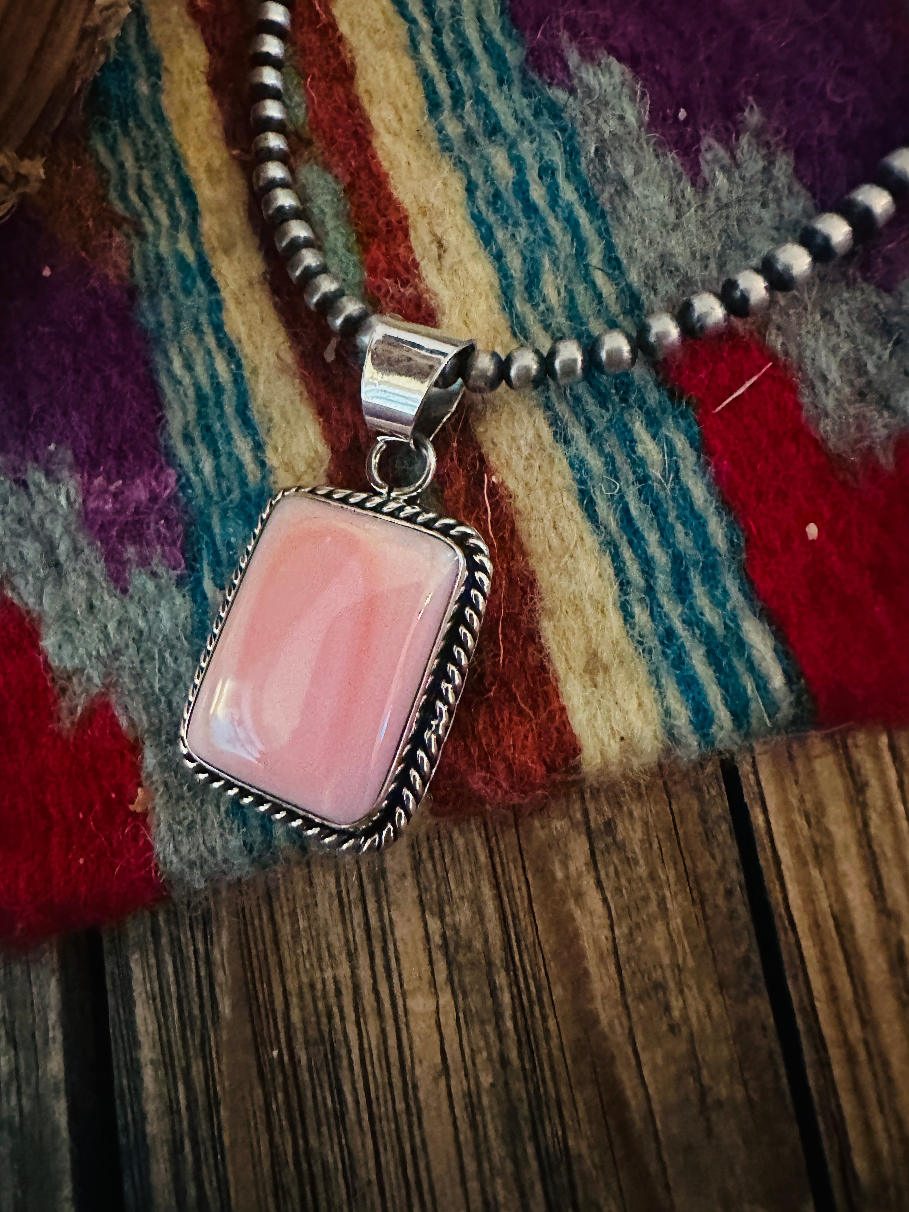 Navajo Queen Pink Conch Shell & Sterling Silver Pendant