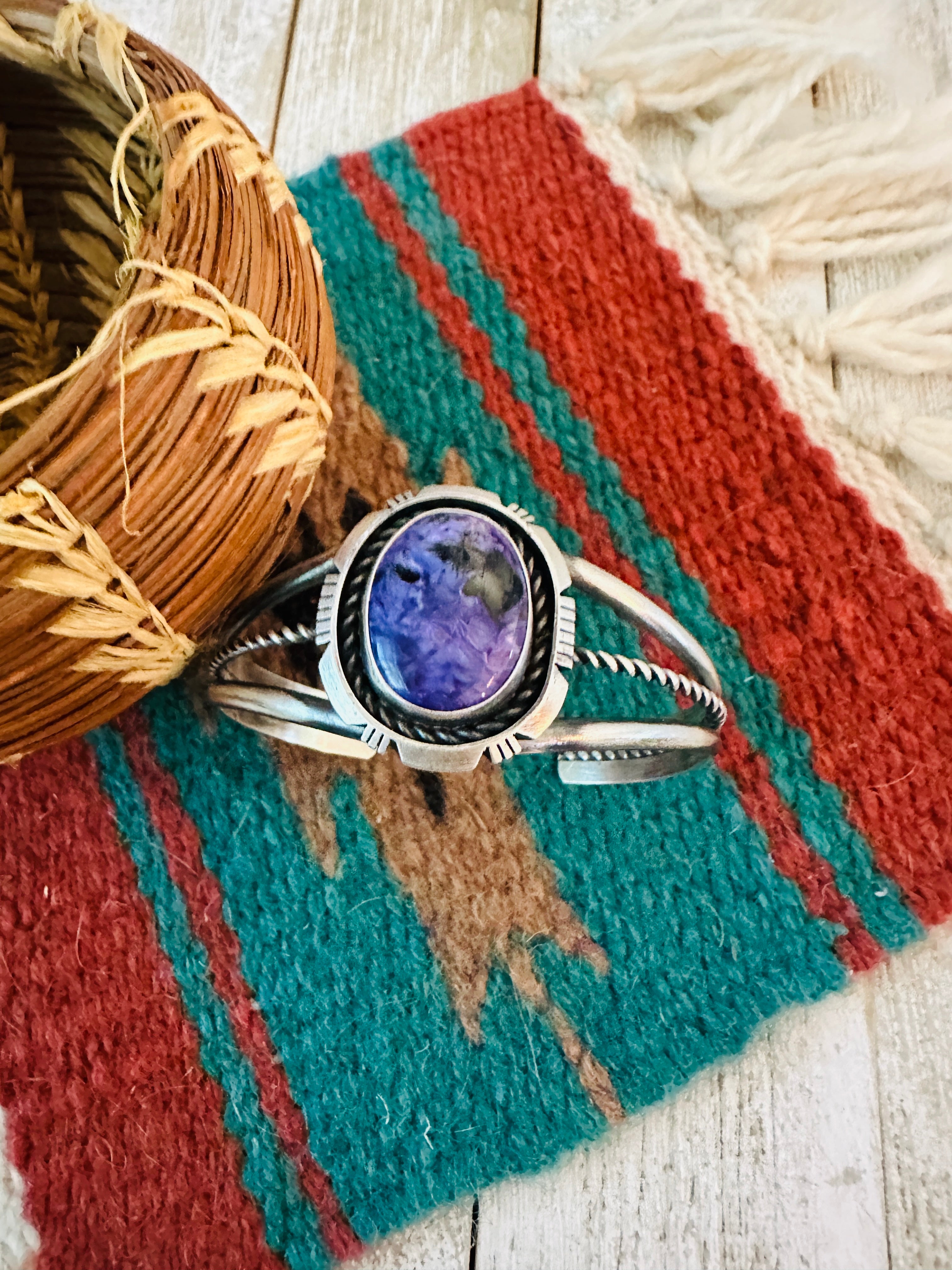 Handcrafted Sterling Silver & Charoite Cuff Bracelet by Eli Skeets