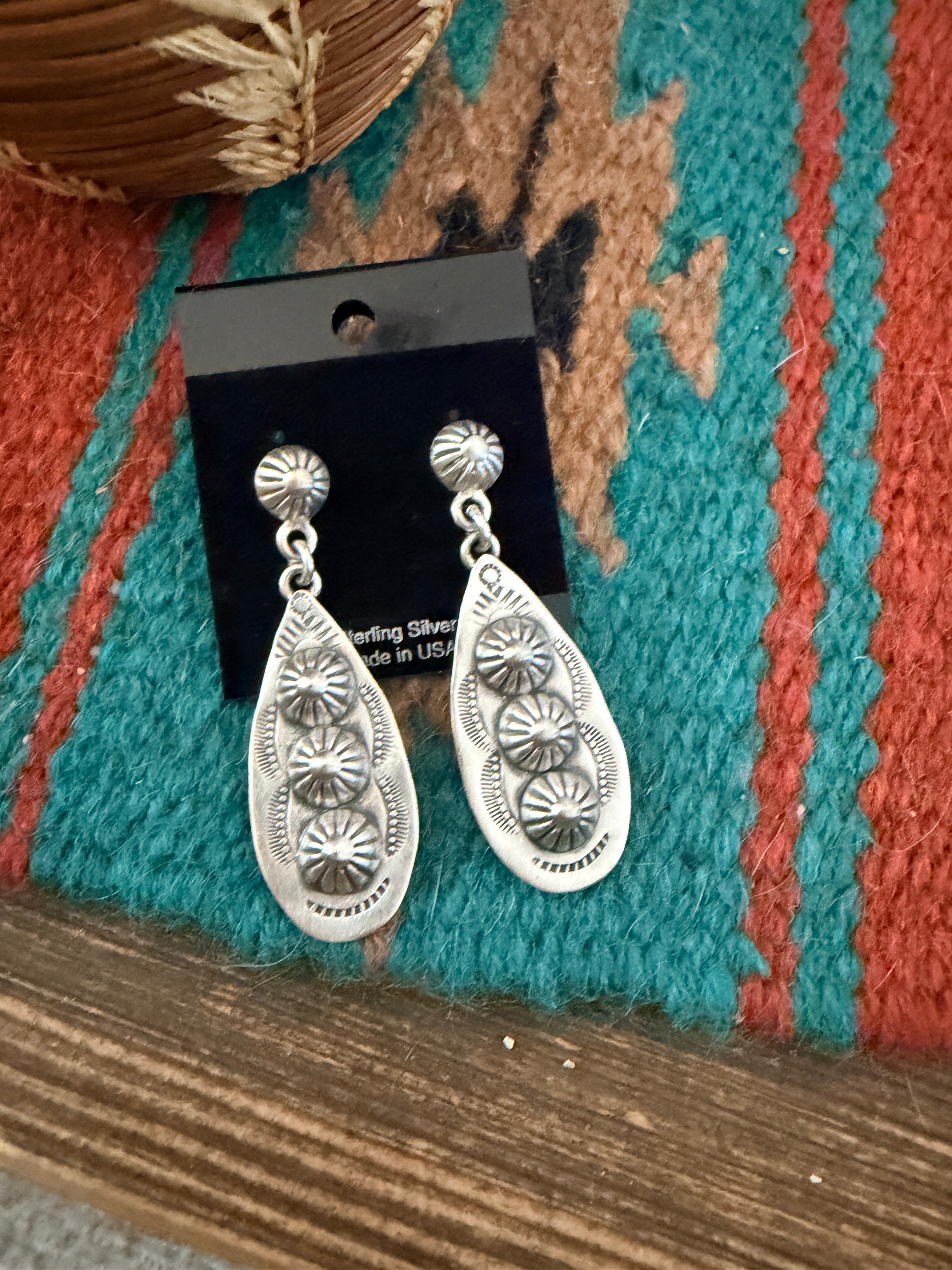 Handmade Sterling Silver Concho Dangle Earrings