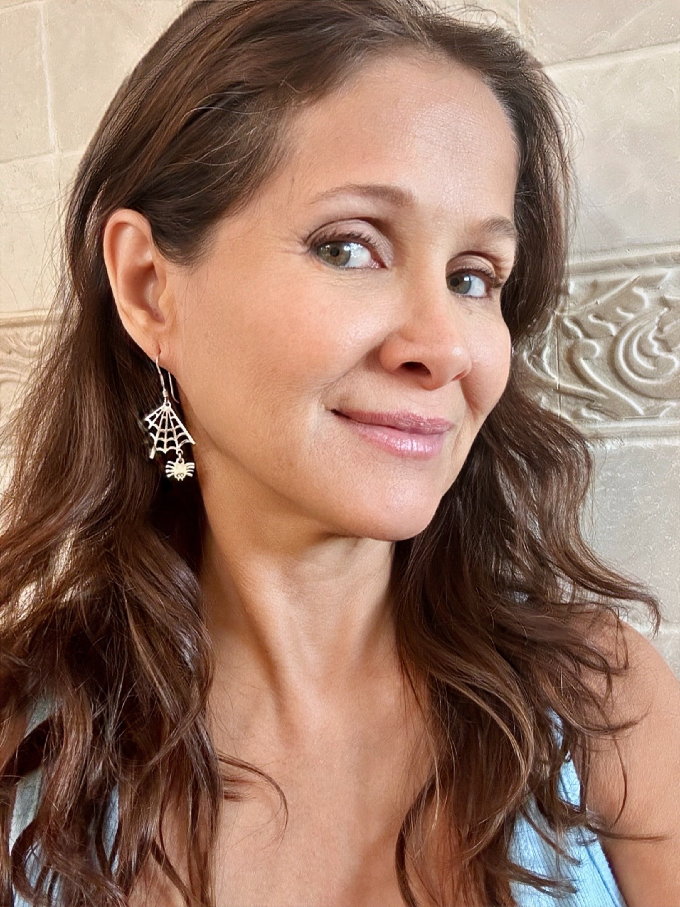 Spider with Web Sterling Silver Earrings