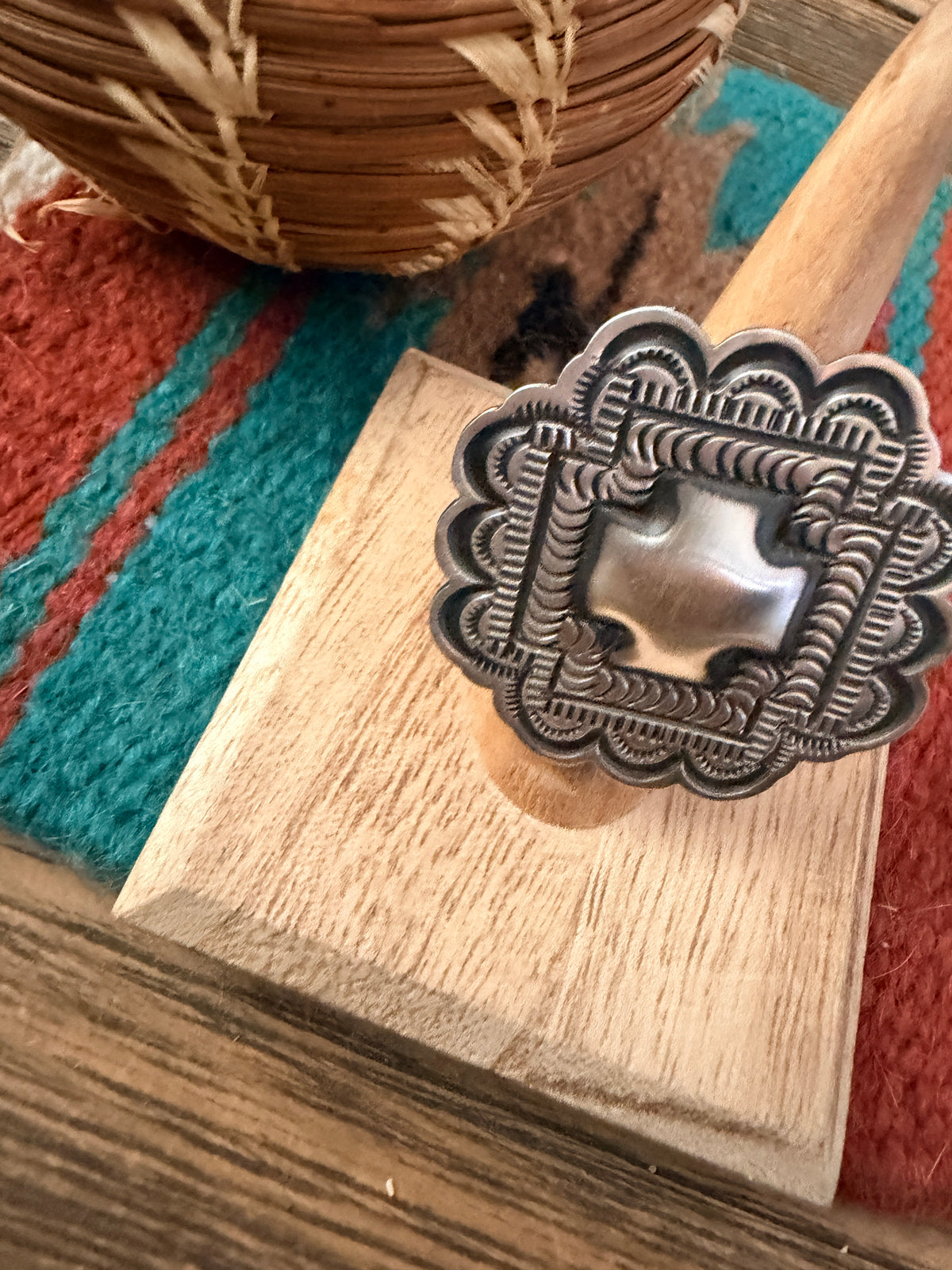 Handcrafted Sterling Silver Adjustable Concho Ring by Leander Tahe