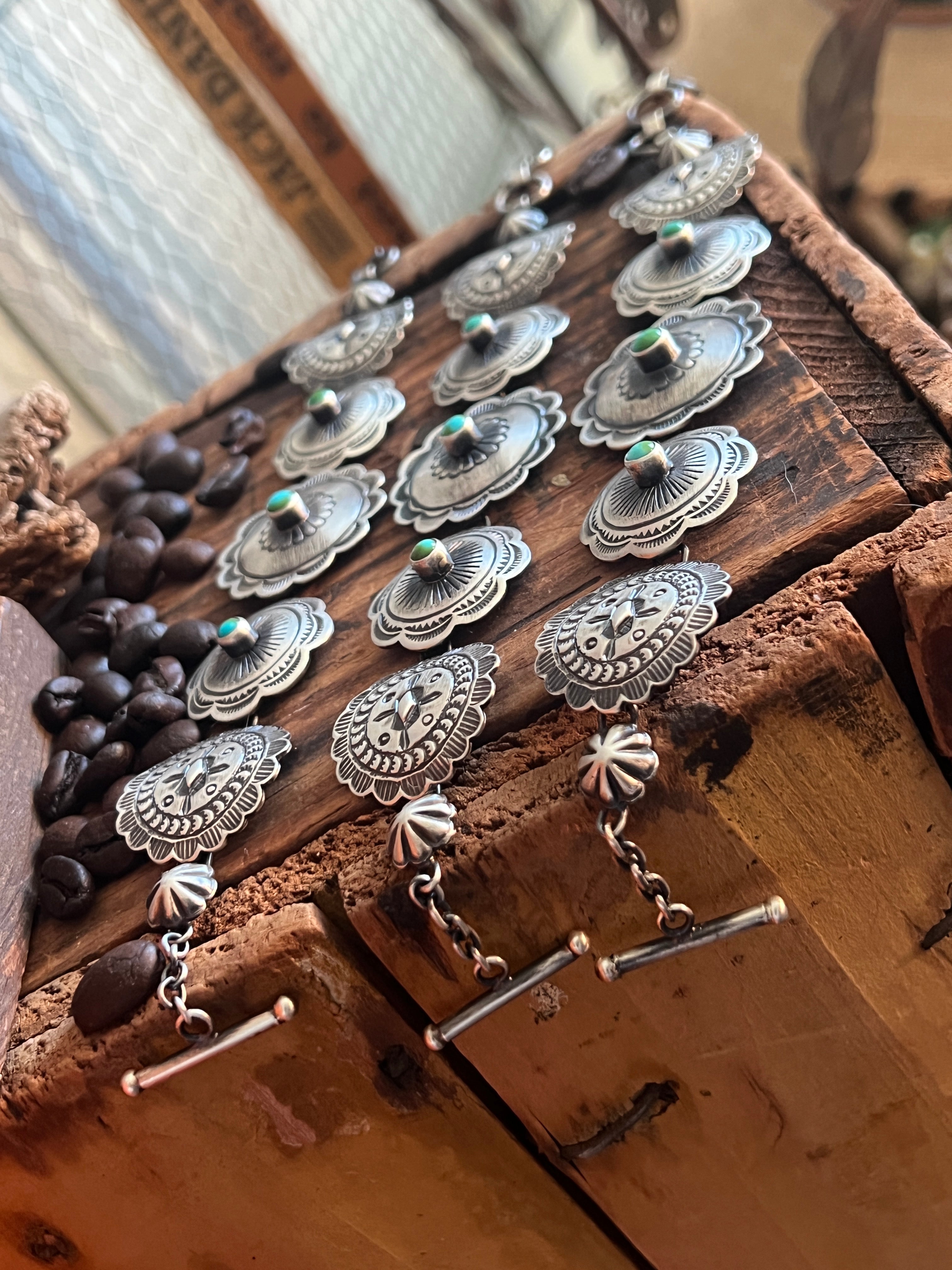 Raymond Coriz Sterling Concho Link Bracelets with Sonoran Mountain Turquoise