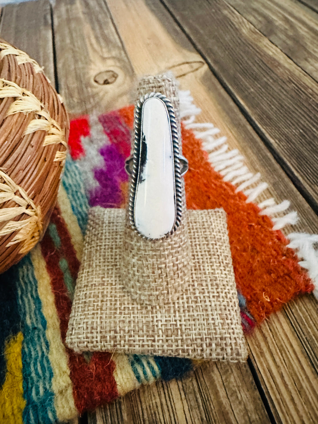 Handcrafted White Buffalo & Sterling Silver Ring Size 5.5