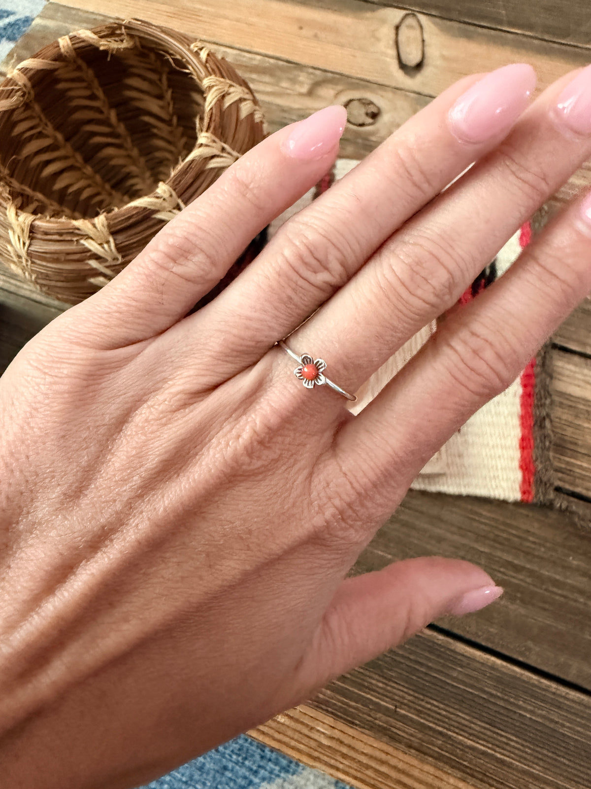 Handmade Sterling Silver & Carnelian Adjustable Flower Ring