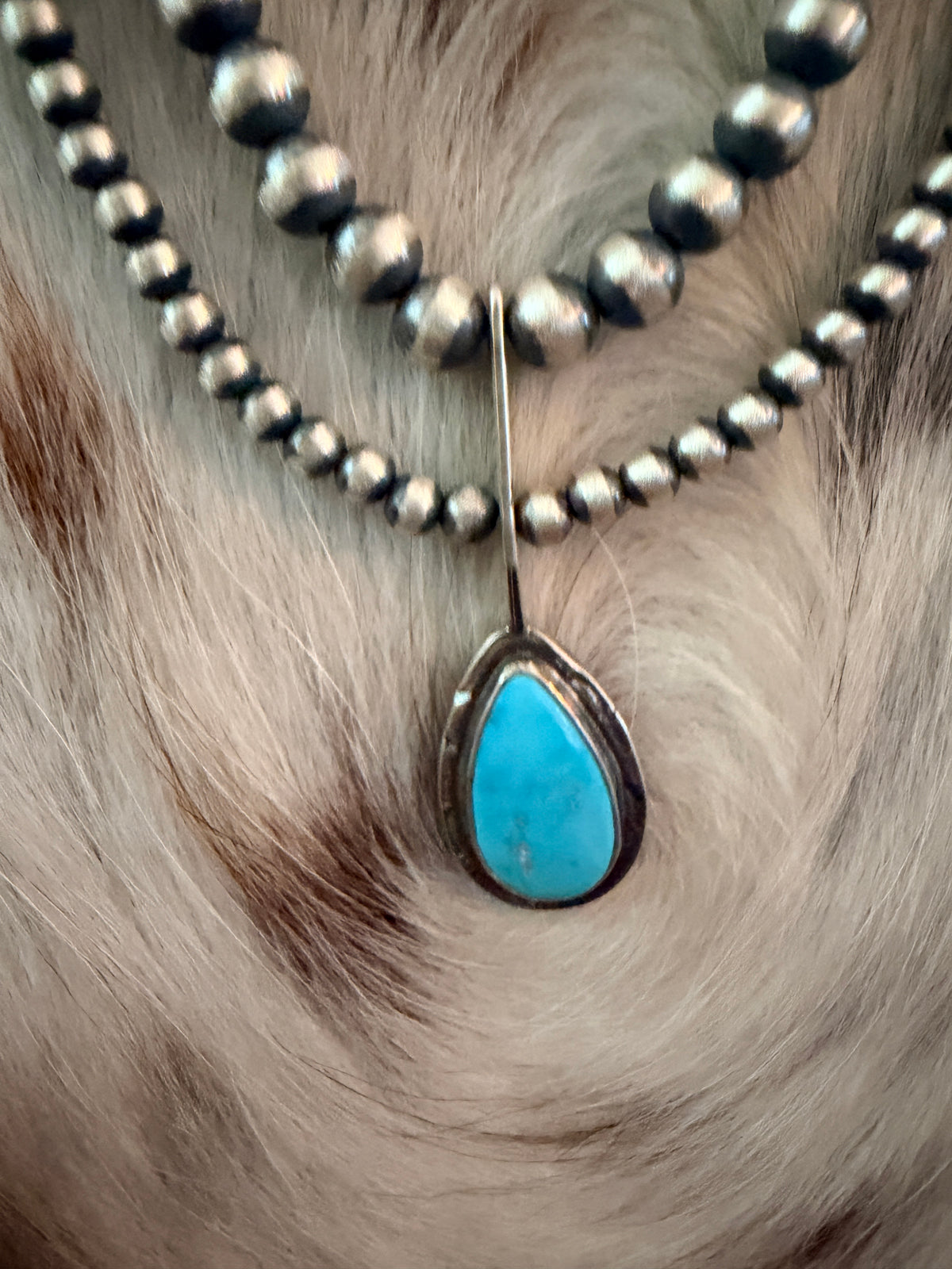 Handcrafted Turquoise & Sterling Silver Pearl 24" Beaded Necklace