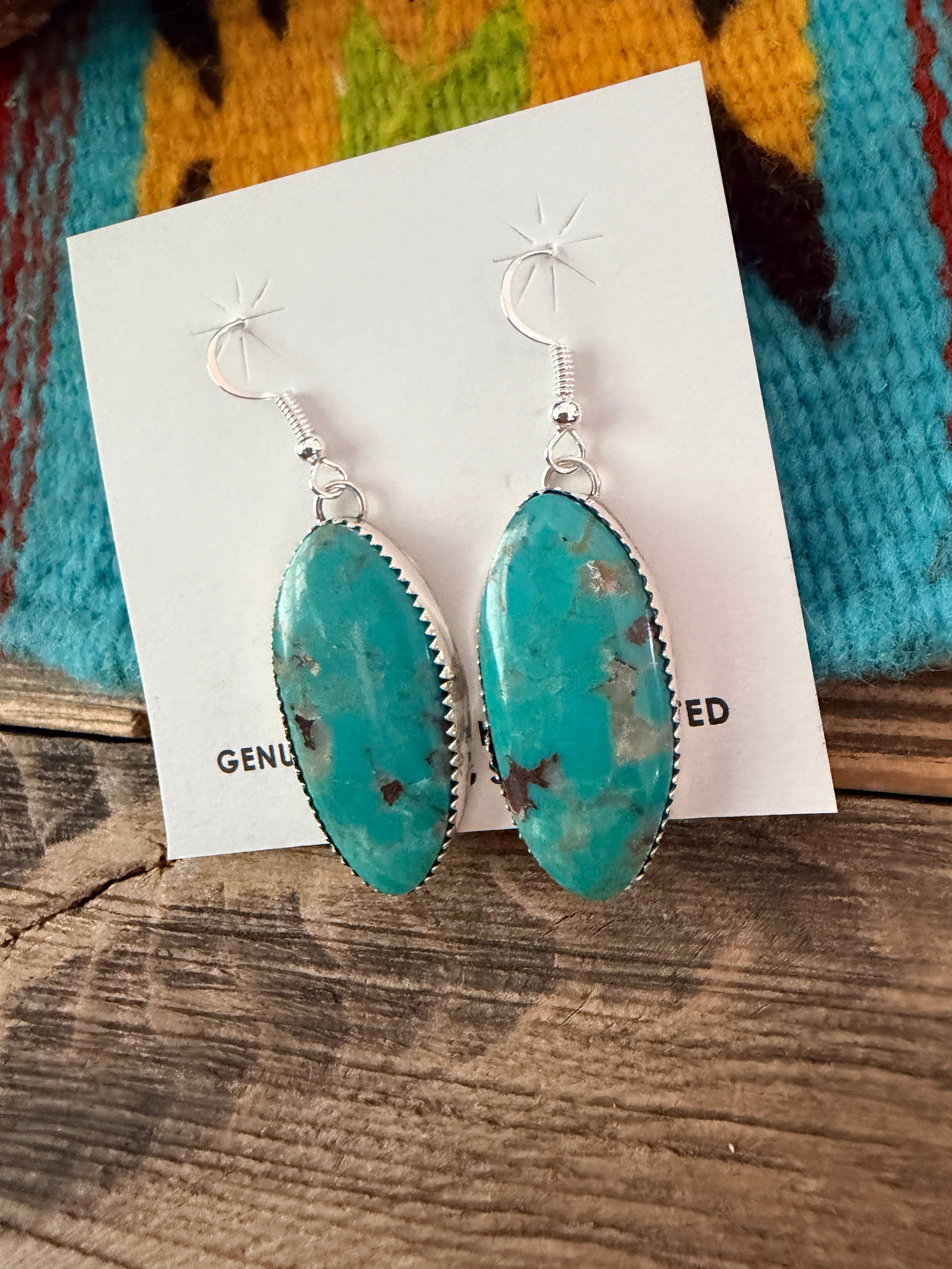 Handcrafted Kingman Turquoise & Sterling Silver Dangle Earrings