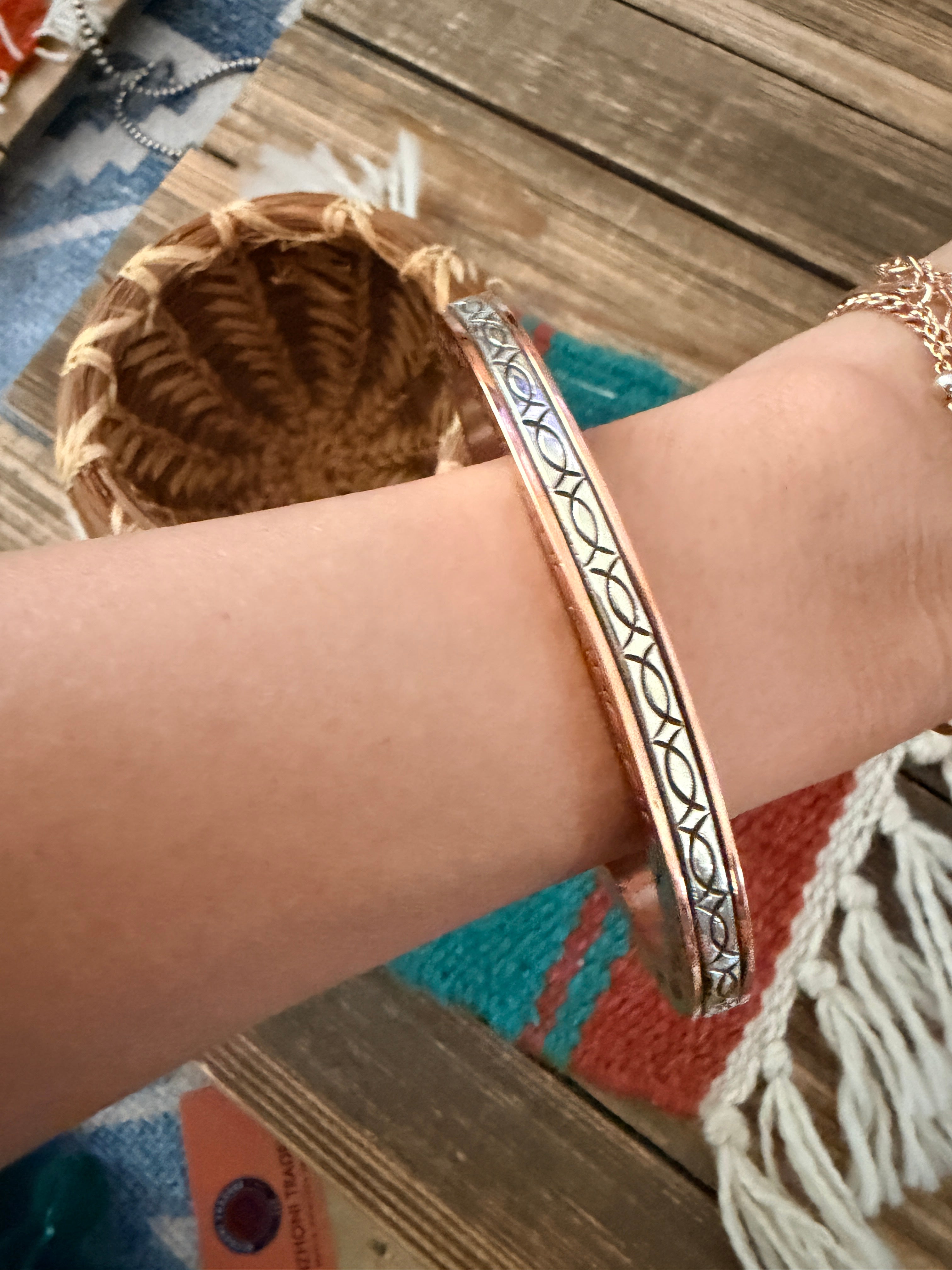 Handcrafted Copper & Sterling Silver Cuff Bracelet by Wylie Secatero