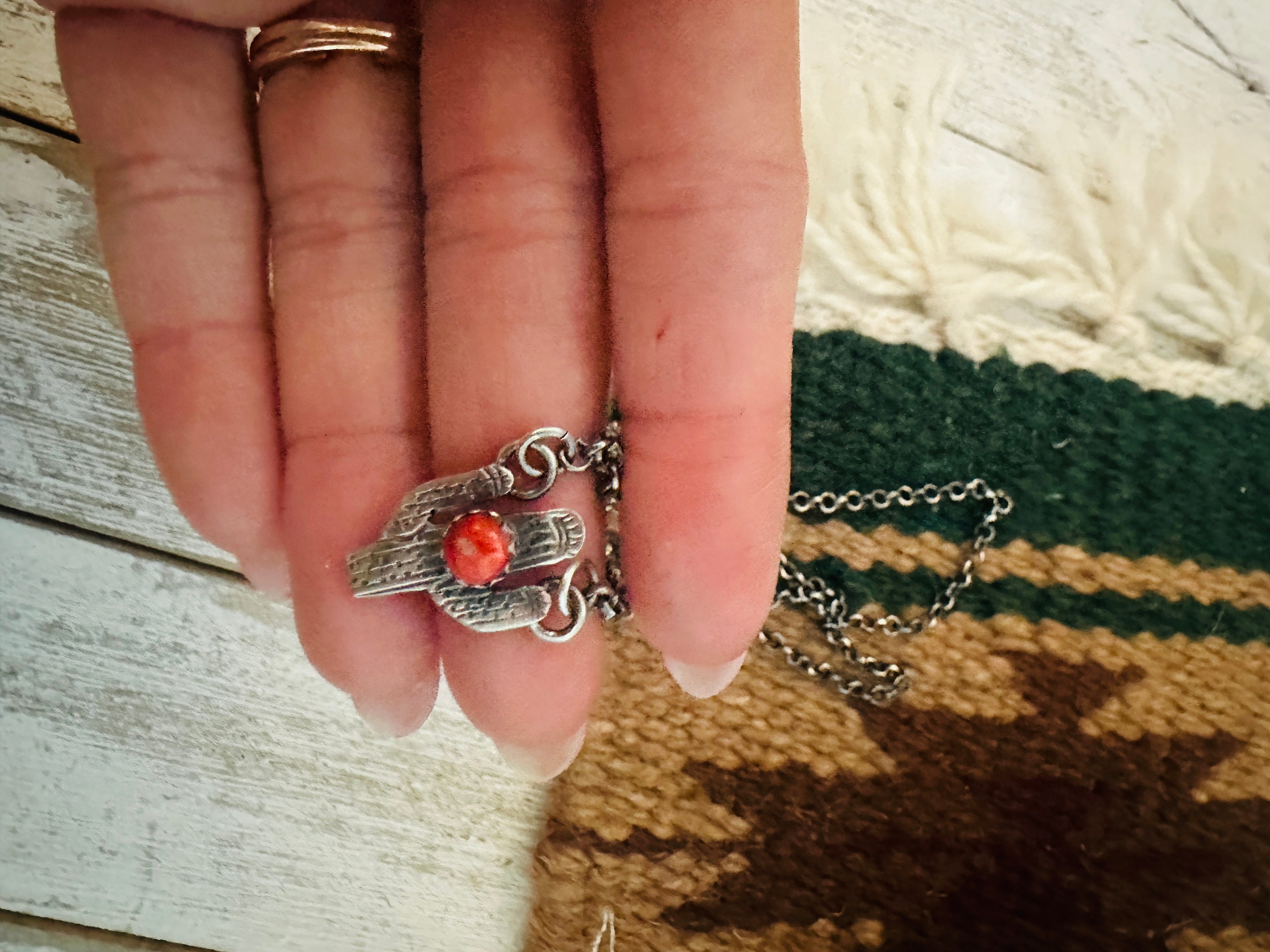 Navajo Sterling Silver & Orange Spiny Cactus Necklace