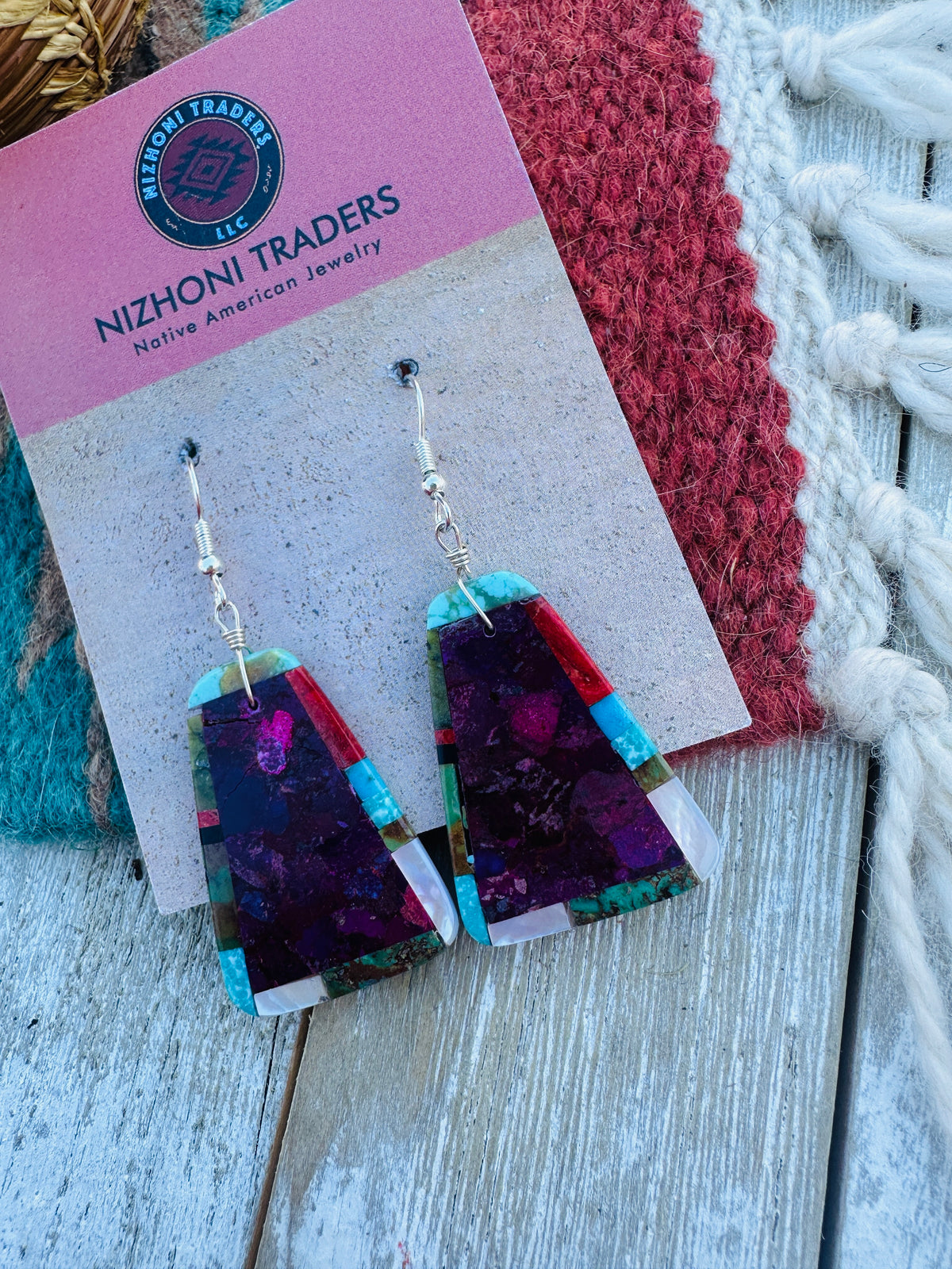 Handcrafted Multi Stone Inlay Dangle Earrings