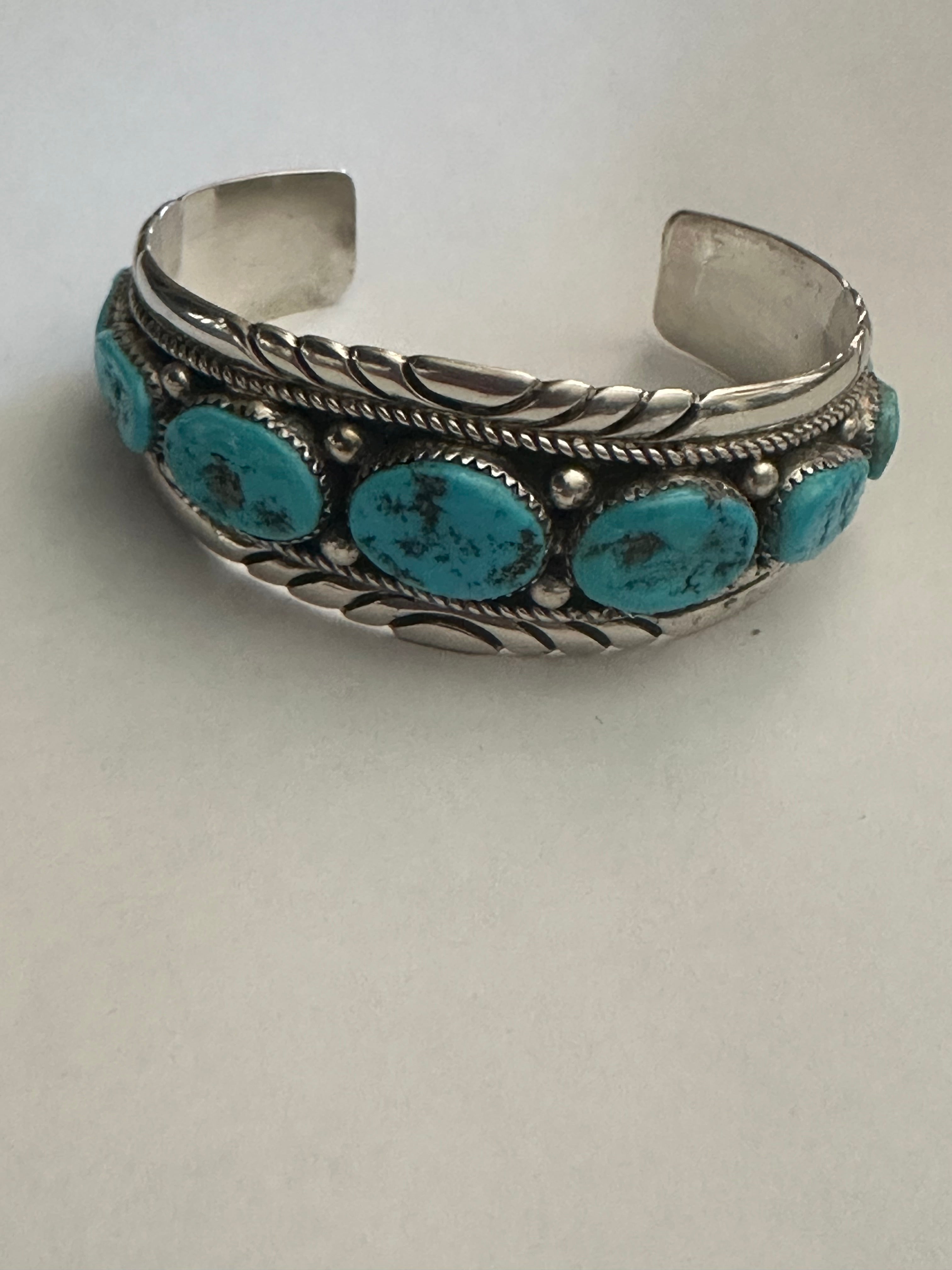 Navajo Old Pawn Natural Kingman Turquoise & Sterling Silver Cuff Bracelet