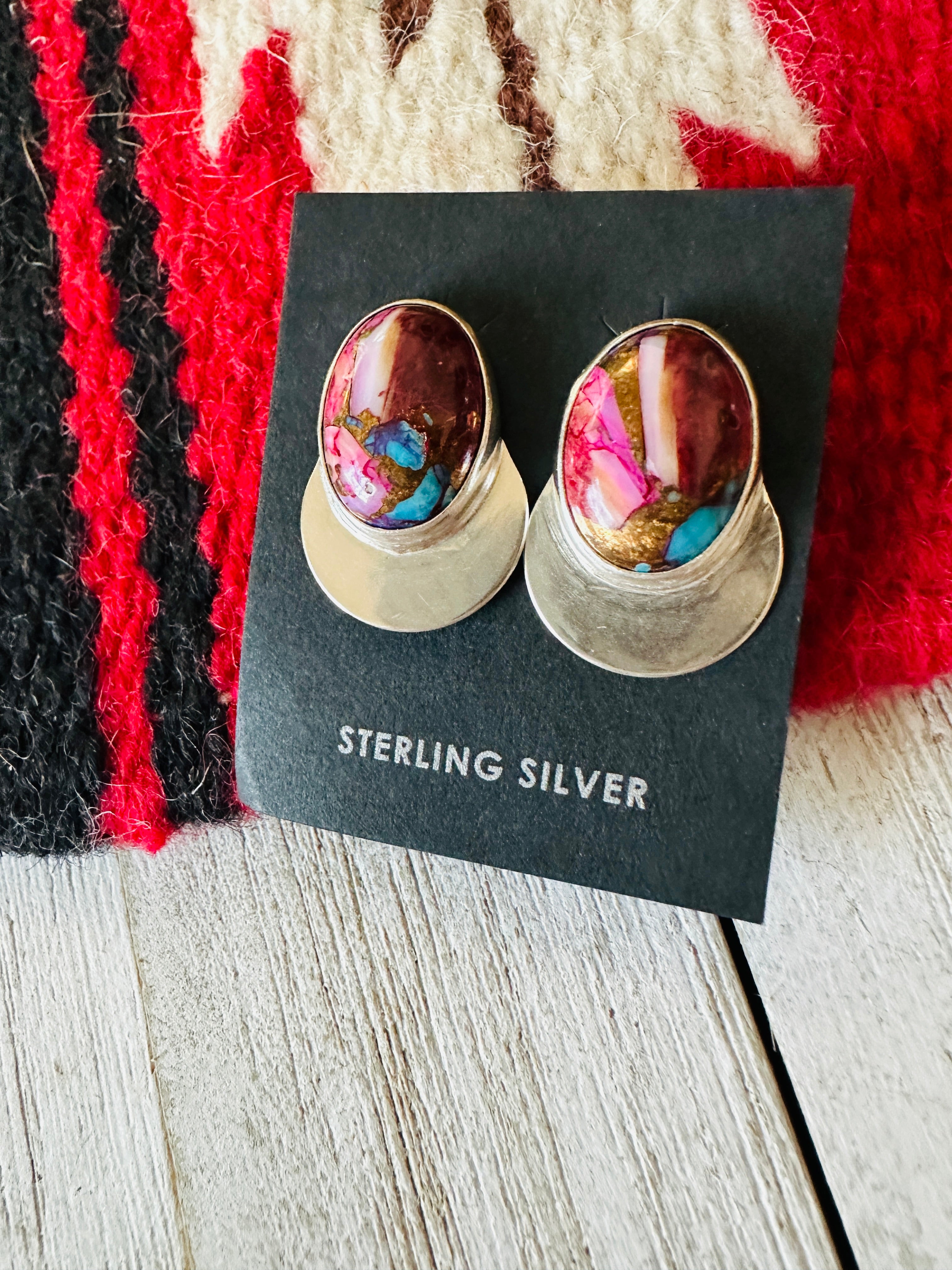 Navajo Pink Dream Mojave & Sterling Silver Post Earrings