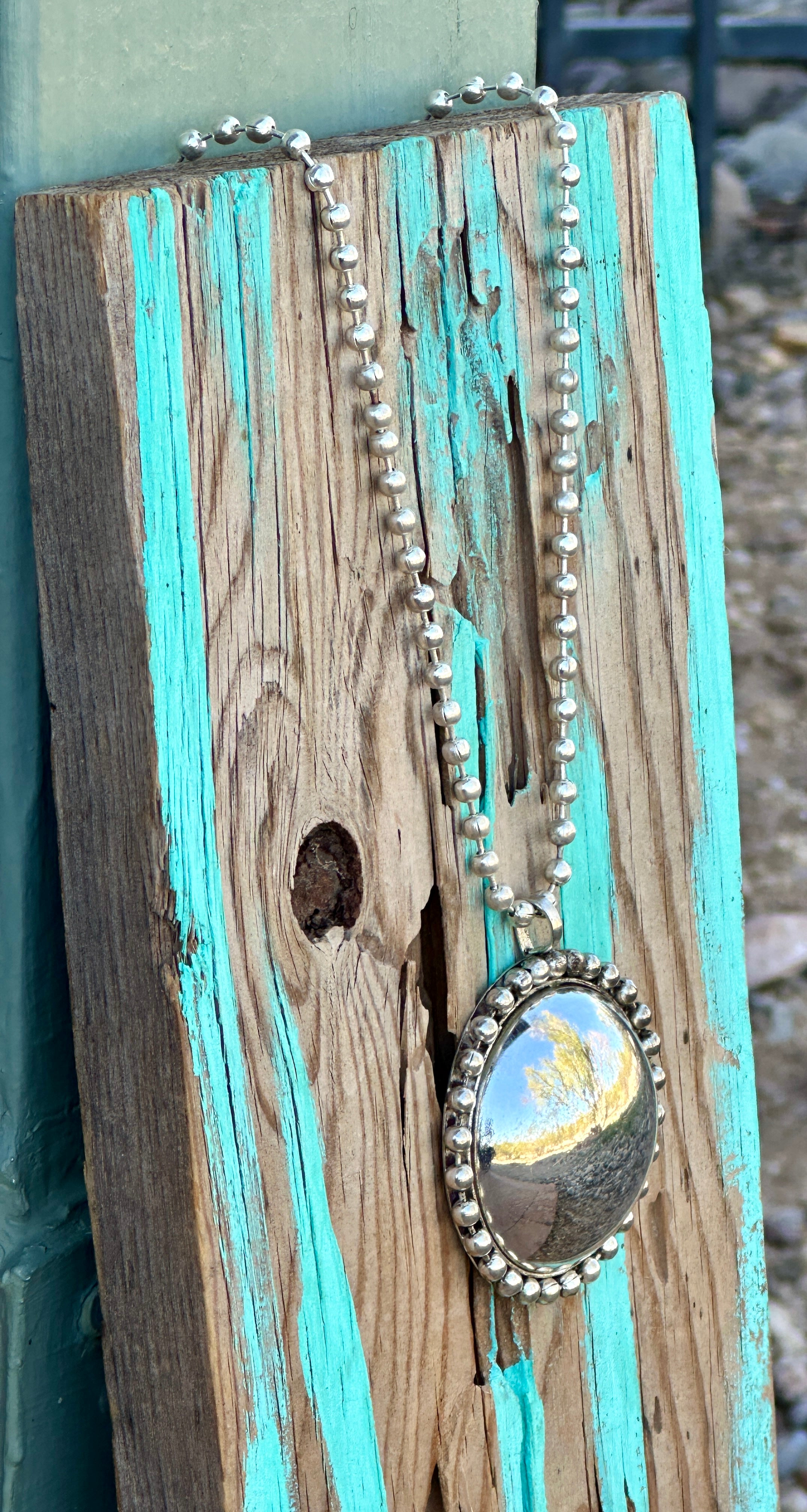 Silver Beaded Circle Pendant Necklace