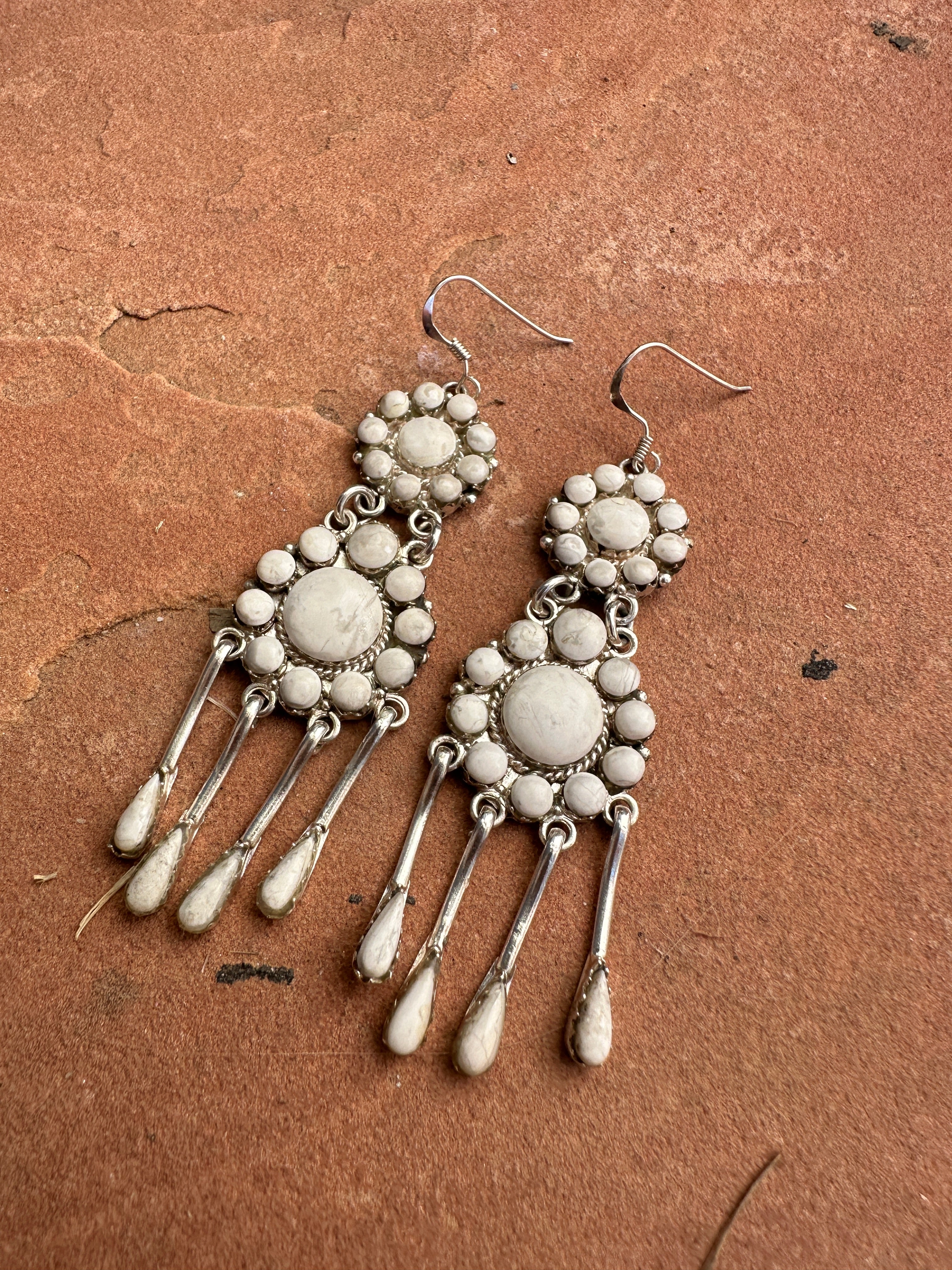 Elegant Handmade White Buffalo and Sterling Silver Dangles