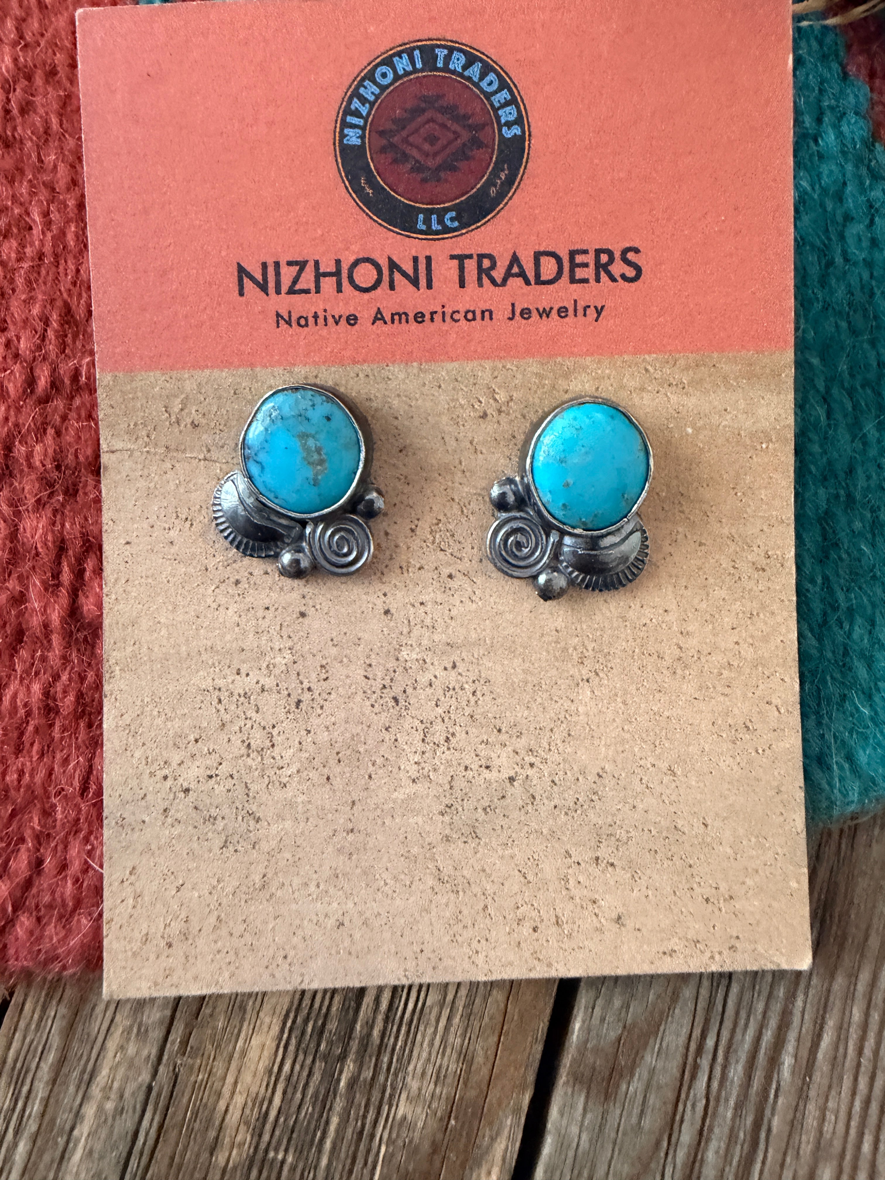 Handcrafted Turquoise And Sterling Silver Stud Earrings by Jacqueline Silver