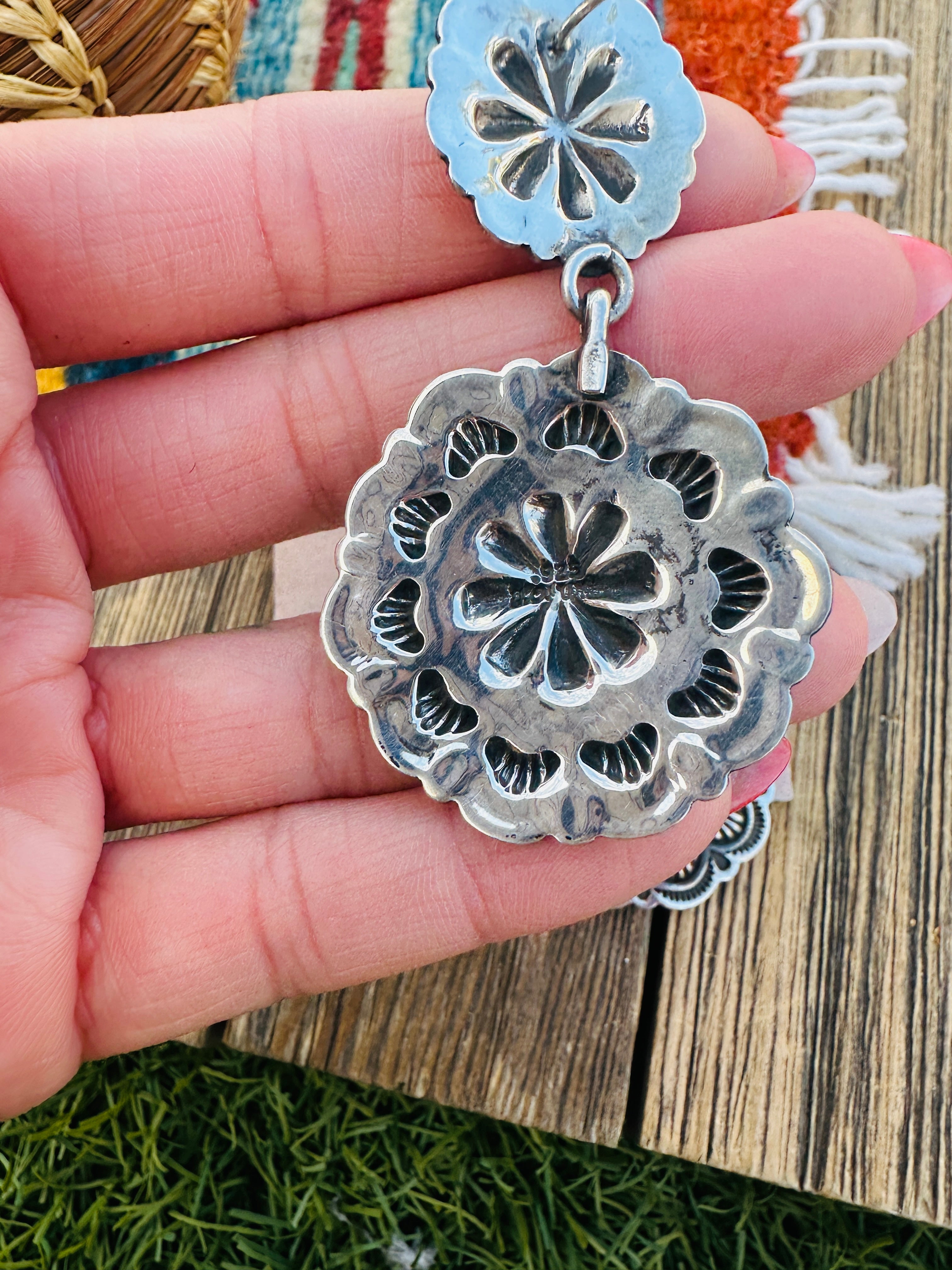 Handcrafted Turquoise & Sterling Silver Concho Dangle Earrings