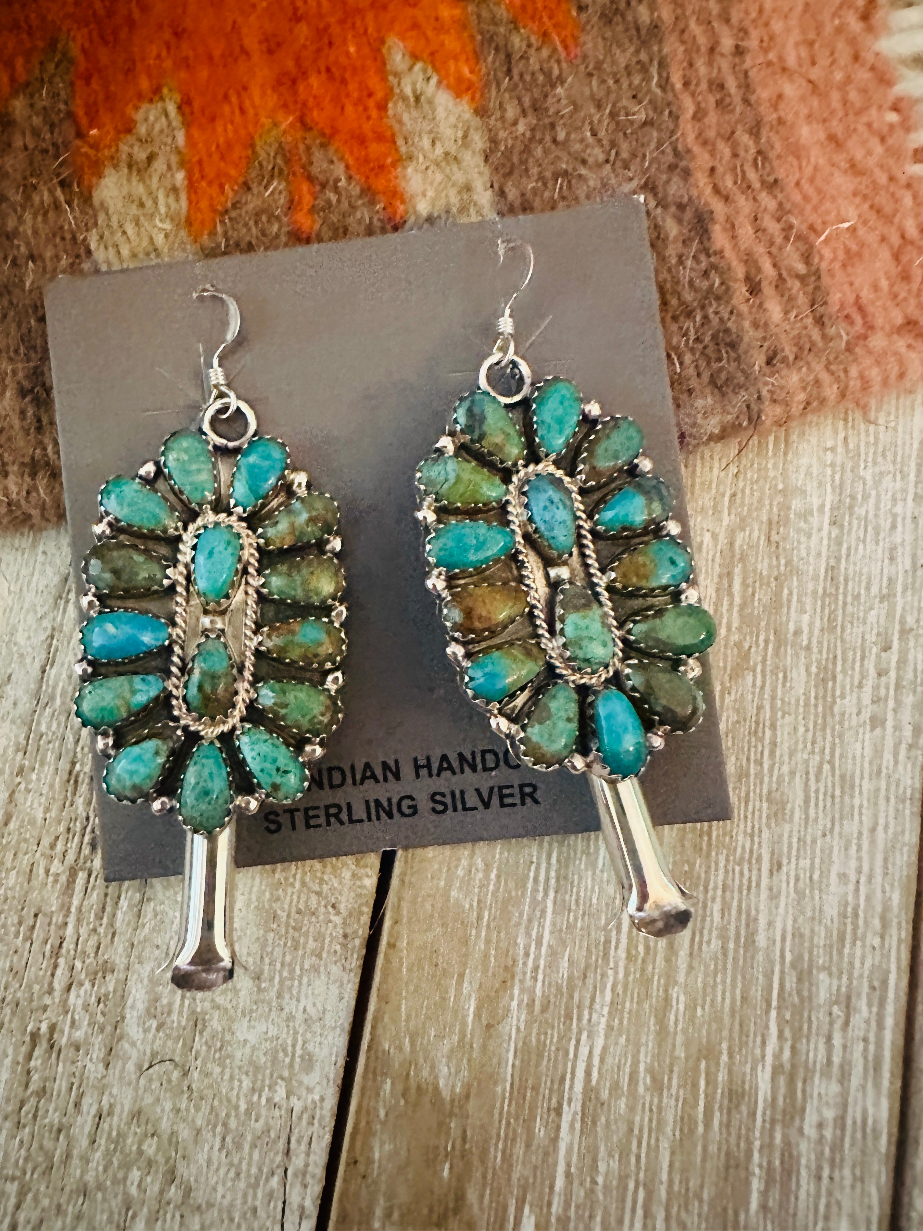 Handcrafted Sterling Silver & Turquoise Cluster Blossom Dangle Earrings