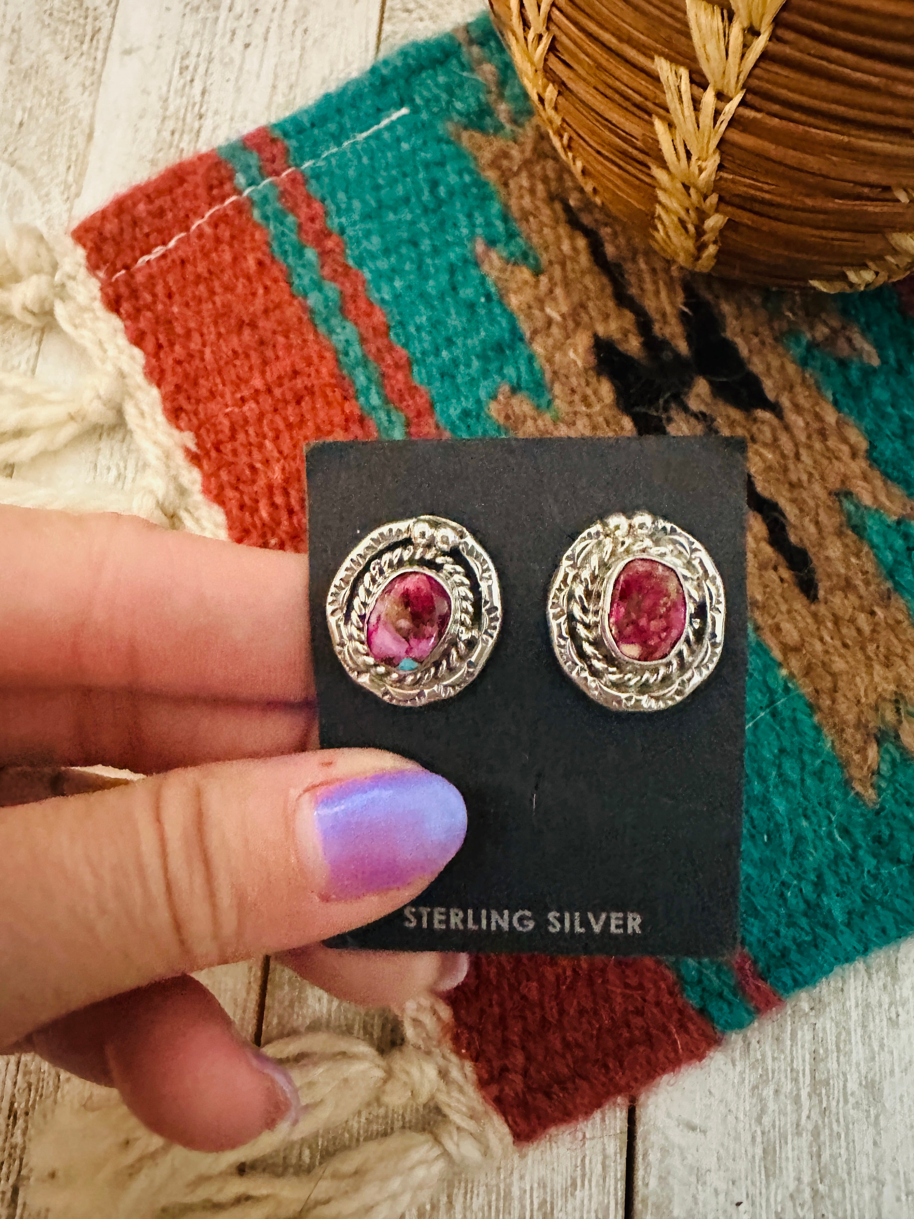 Navajo Pink Dream Mojave & Sterling Silver Post Earrings