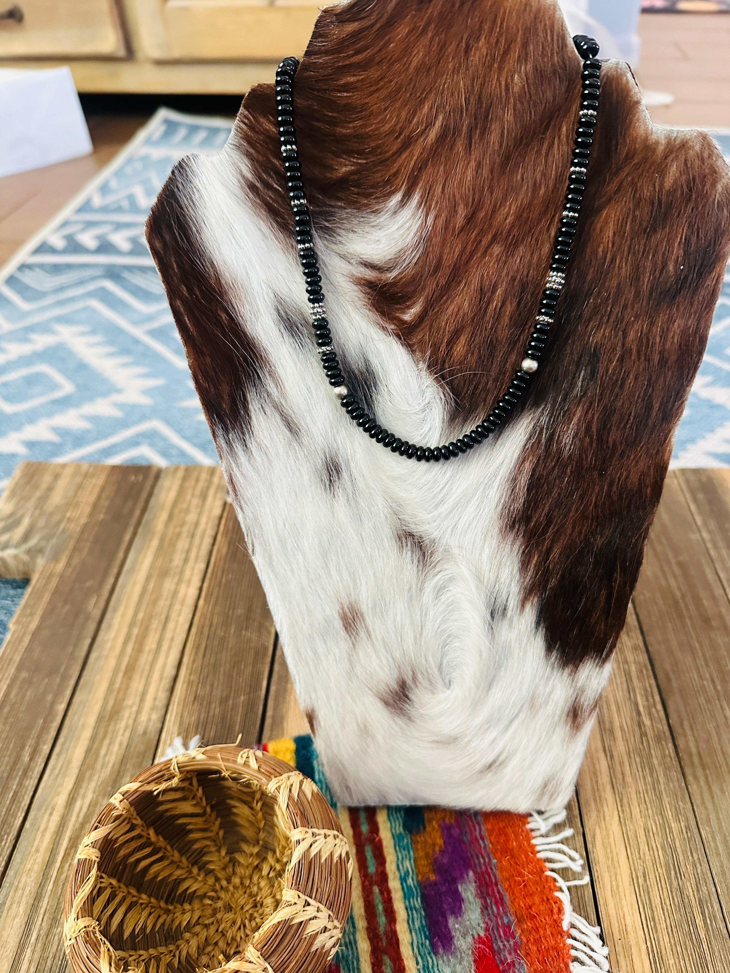 Handcrafted Black Onyx & Sterling Silver Beaded 18” Necklace by T & R Singer