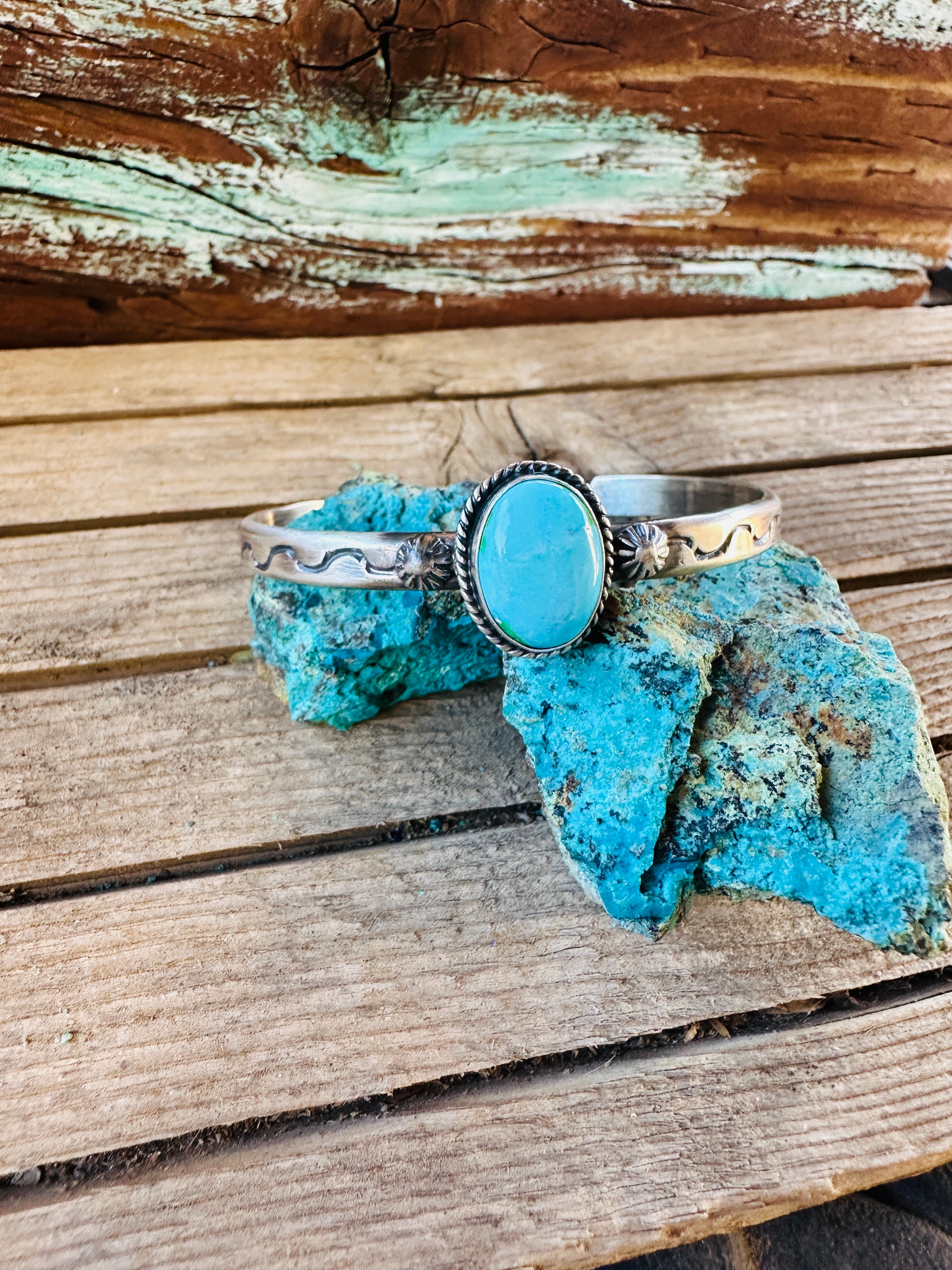 Handcrafted Sonoran Mountain Turquoise & Sterling Silver Cuff Bracelet