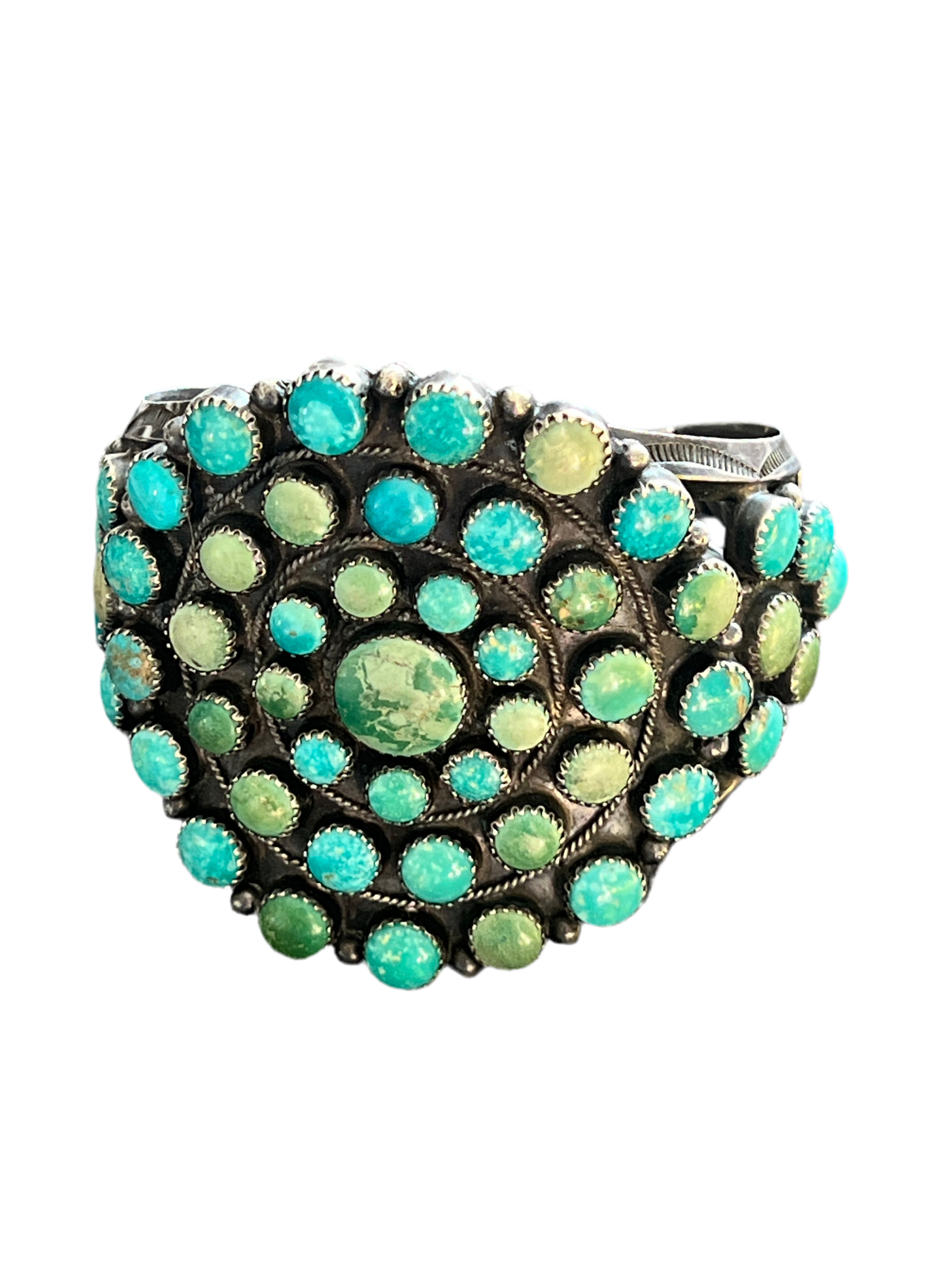 Handcrafted Vintage Sterling Silver and Fox Turquoise Cluster Cuff /