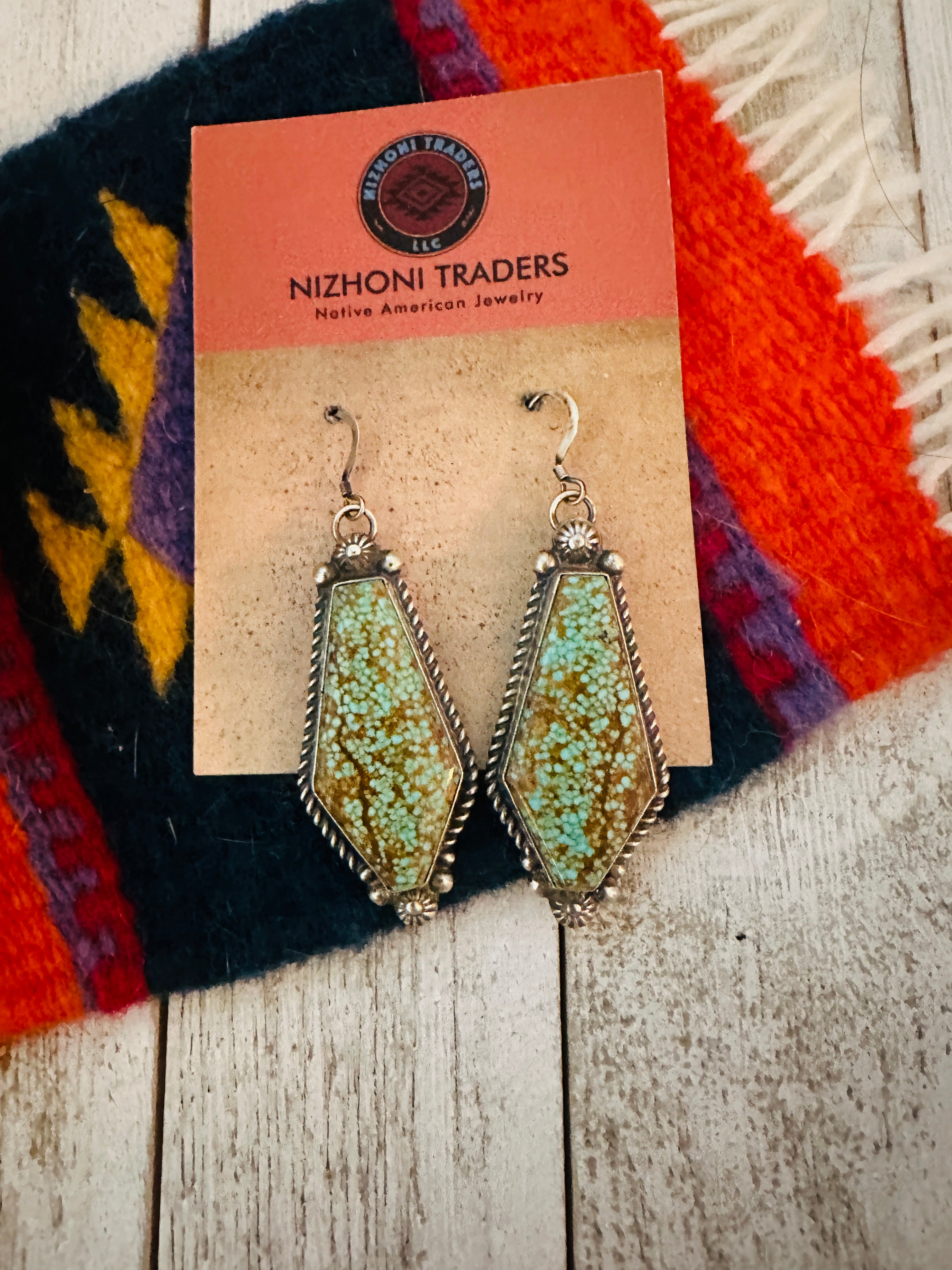 Navajo Number 8 Turquoise And Sterling Silver Dangle Earrings