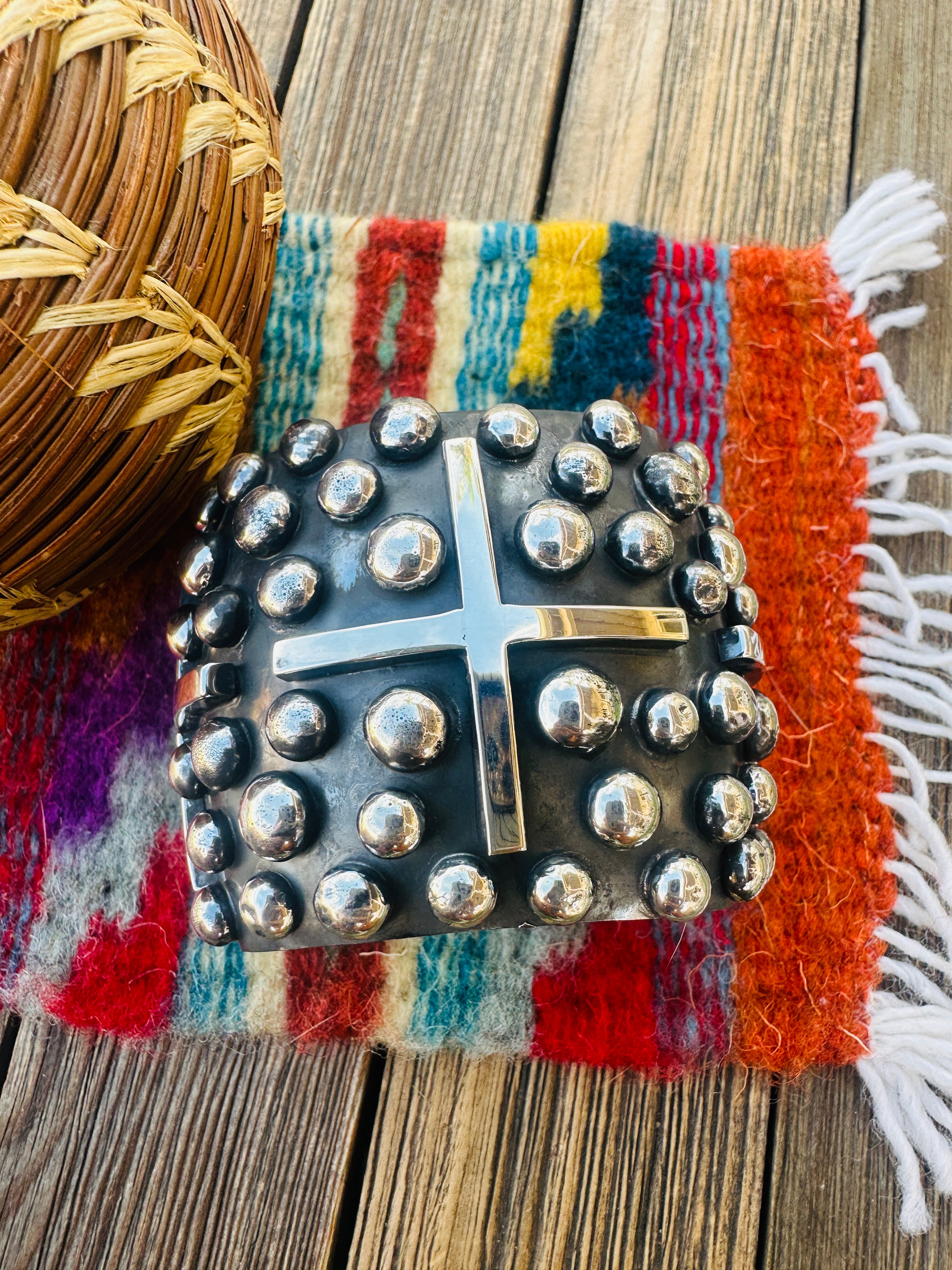 Handcrafted Sterling Silver Cross Cuff Bracelet By Chimney Butte