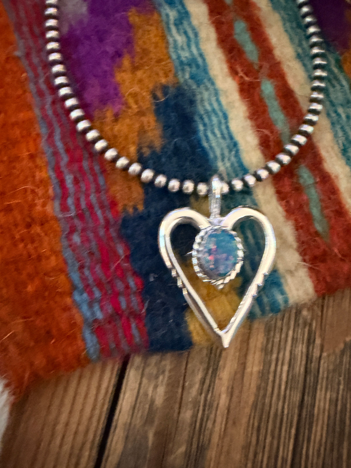 Handcrafted Sterling Silver & Blue Opal Heart Pendant by Joseph Martinez