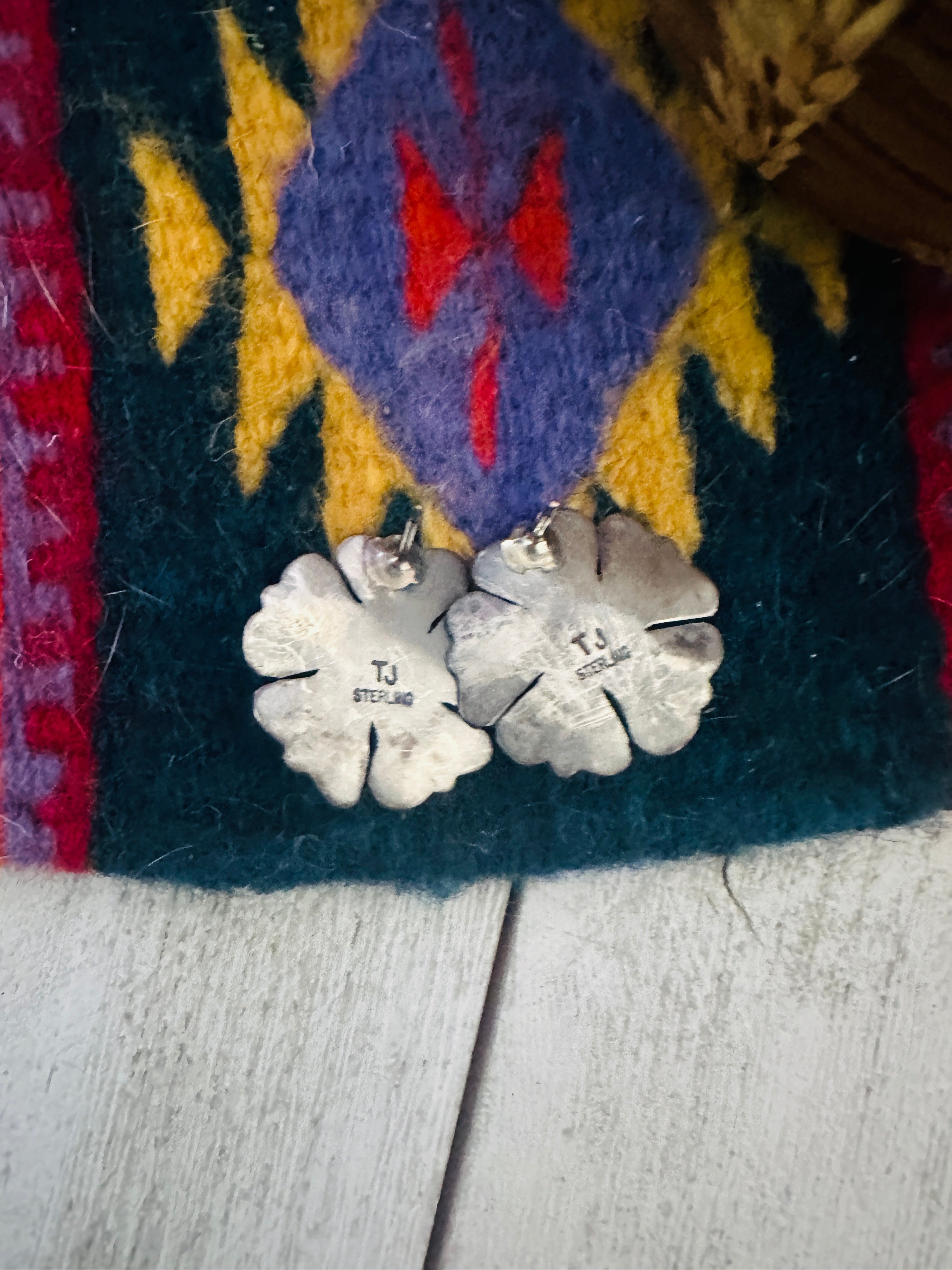 Navajo Turquoise and Sterling Silver Flower Post Earrings