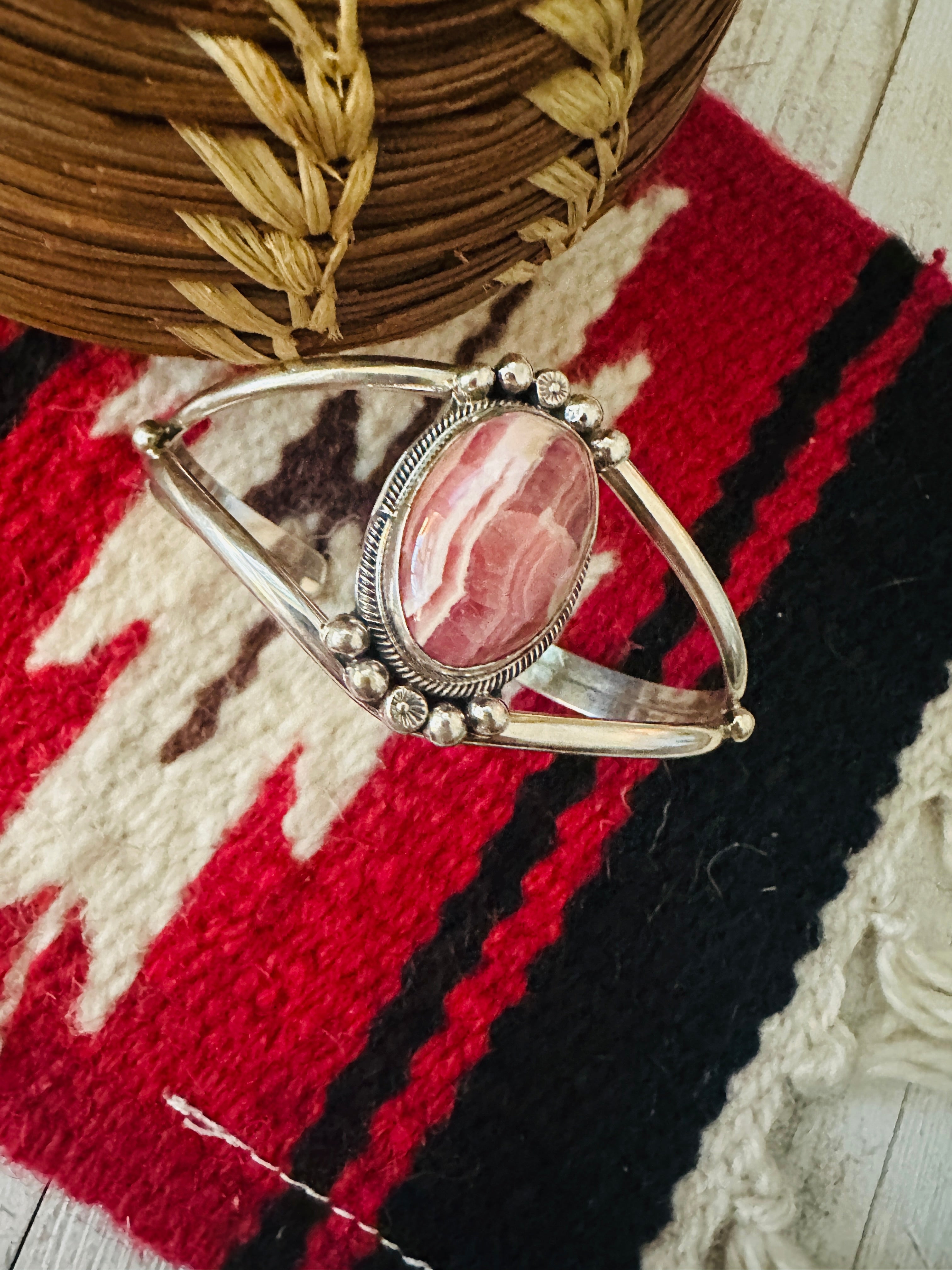 Navajo Rhodochrosite & Sterling Silver Cuff Bracelet