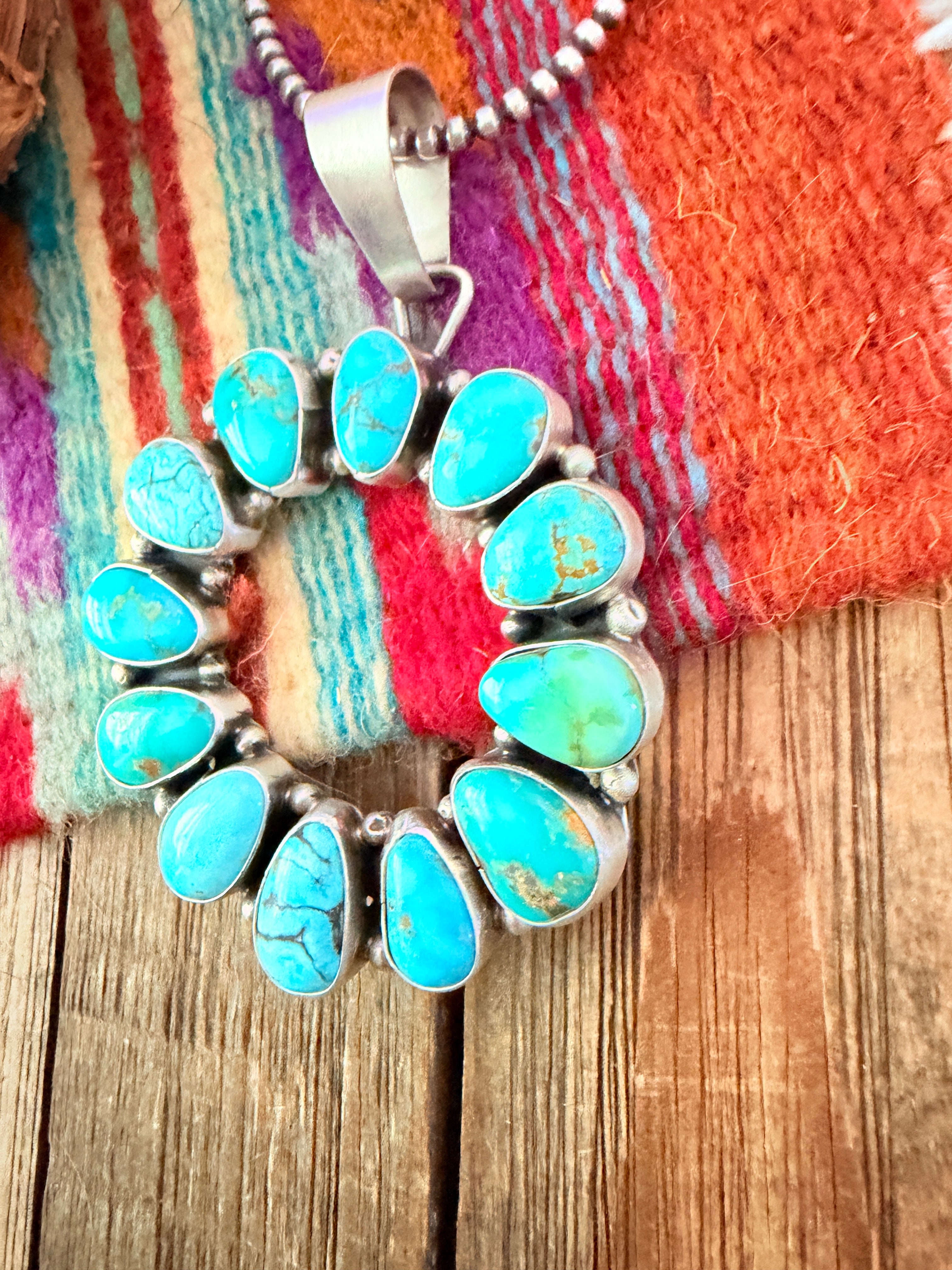 Handcrafted Sterling Silver & Turquoise Pendant by Travis Jim