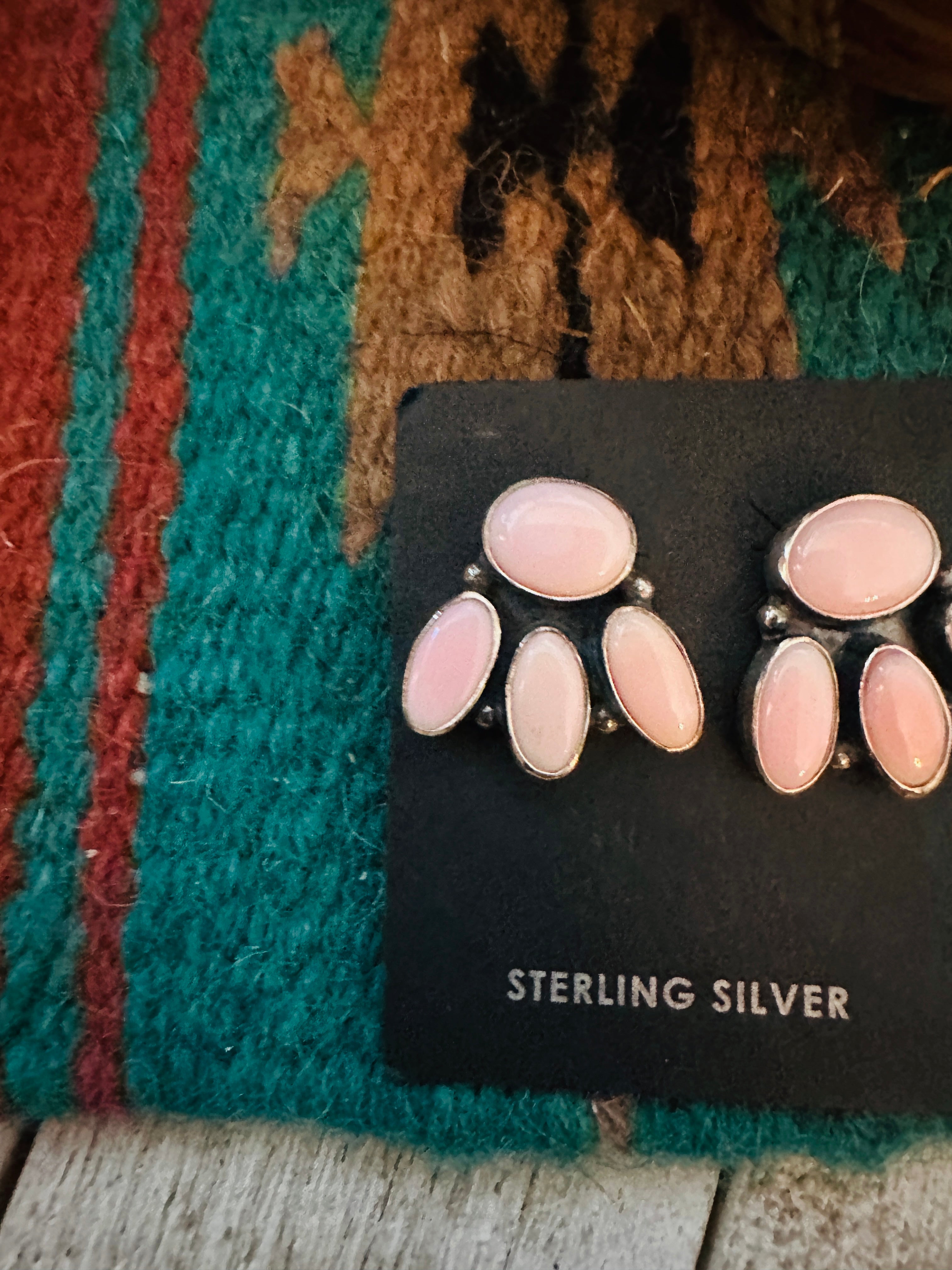 Handcrafted Sterling Silver & Queen Pink Conch Cluster Post Earrings
