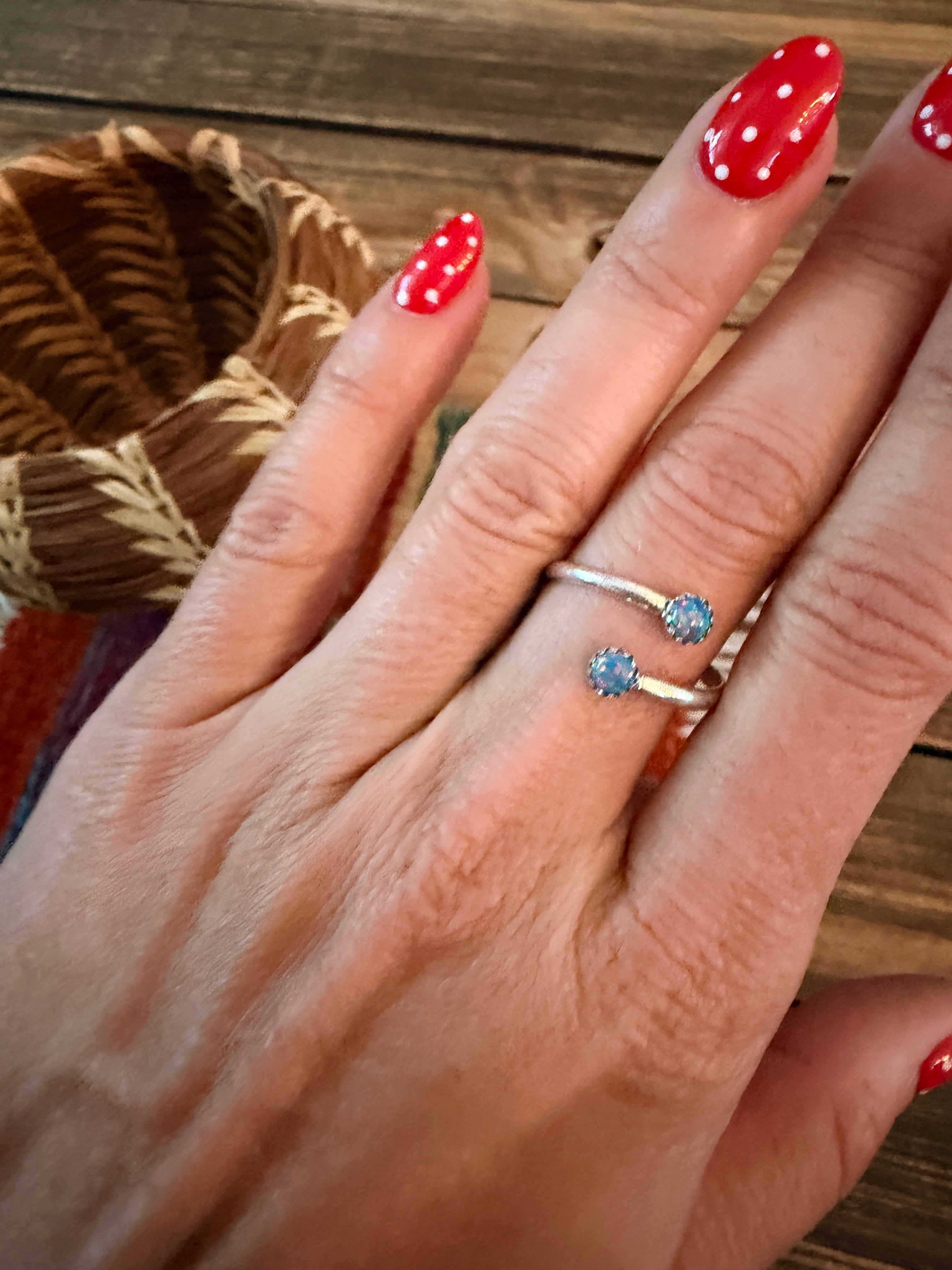 Handcrafted Blue Opal & Sterling Silver Adjustable Ring