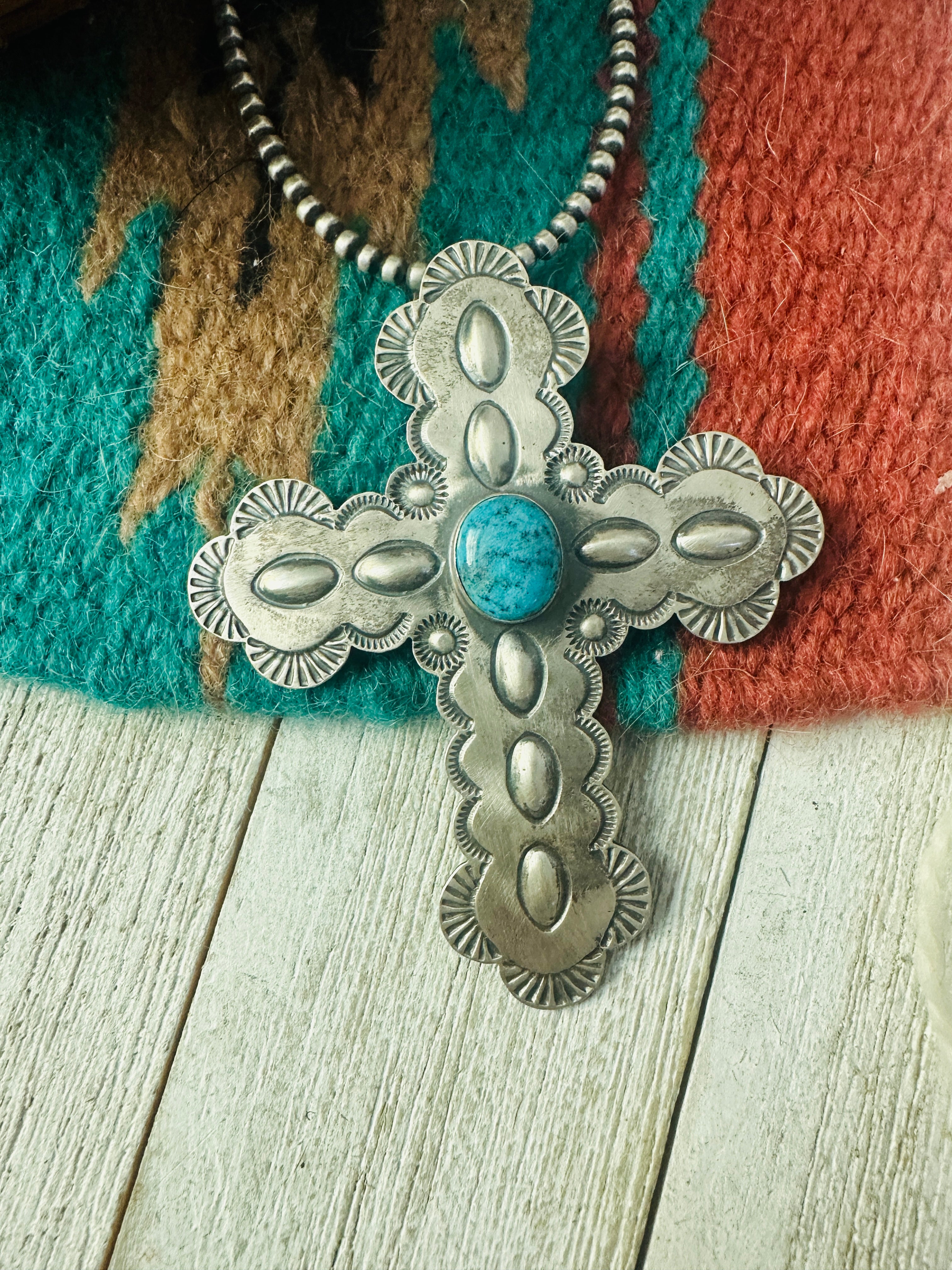 Navajo Turquoise & Sterling Silver Cross Pendant