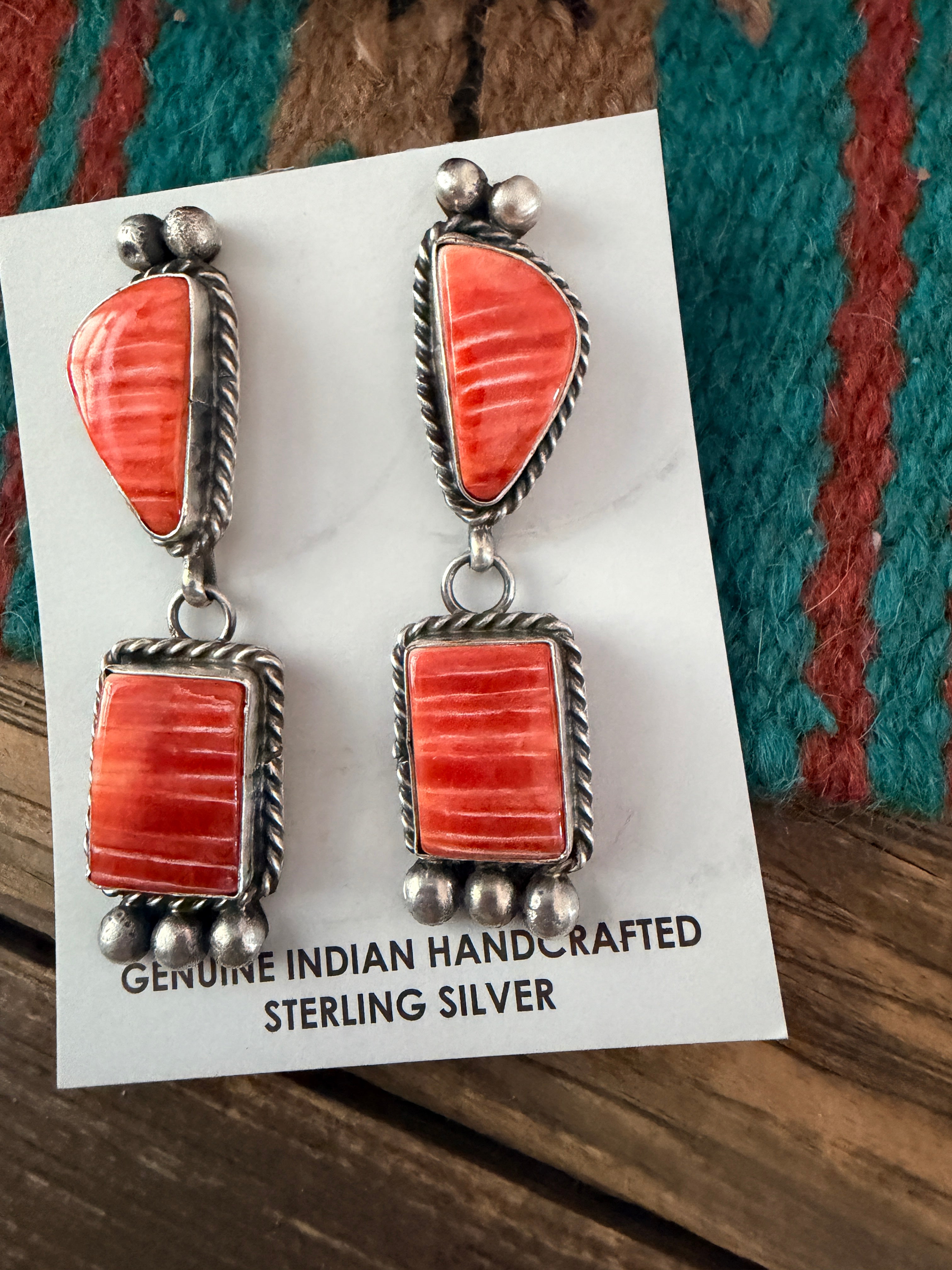 Handcrafted Sterling Silver & Spiny Oyster Dangle Earrings by Vicky Hicks