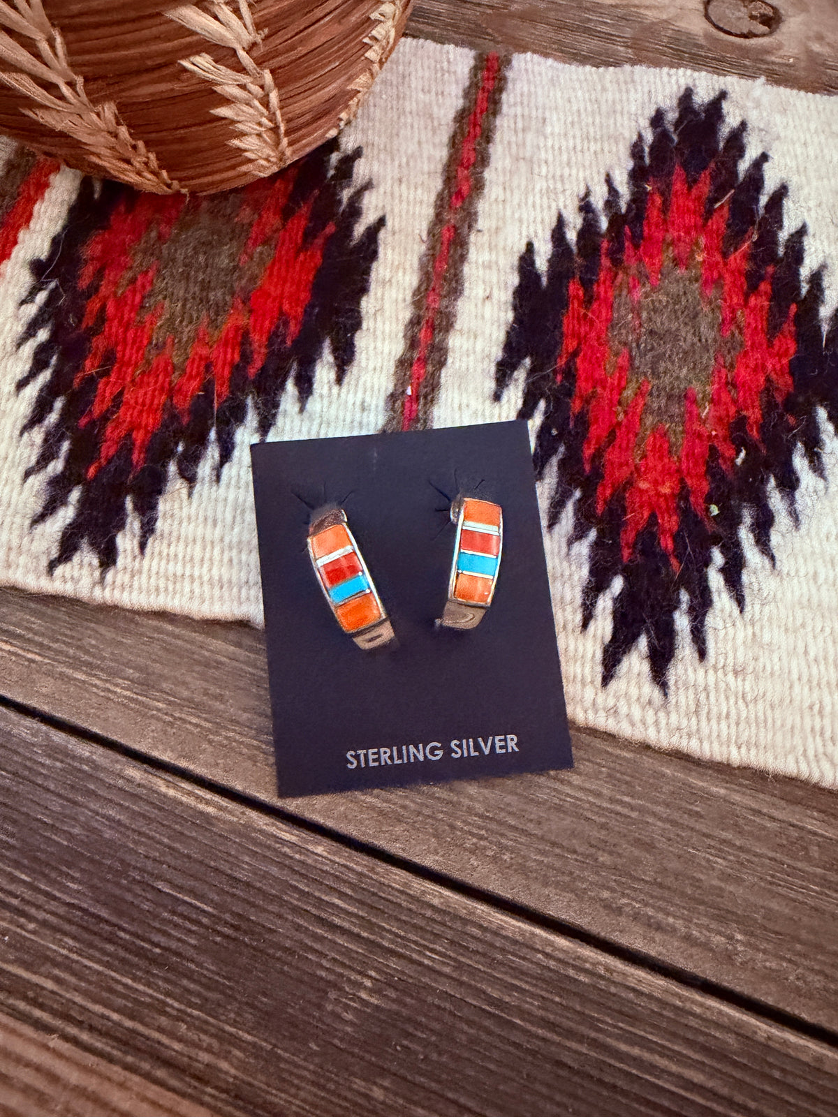 Handcrafted Sterling Silver, Spiny Oyster & Turquoise Hoop Earrings
