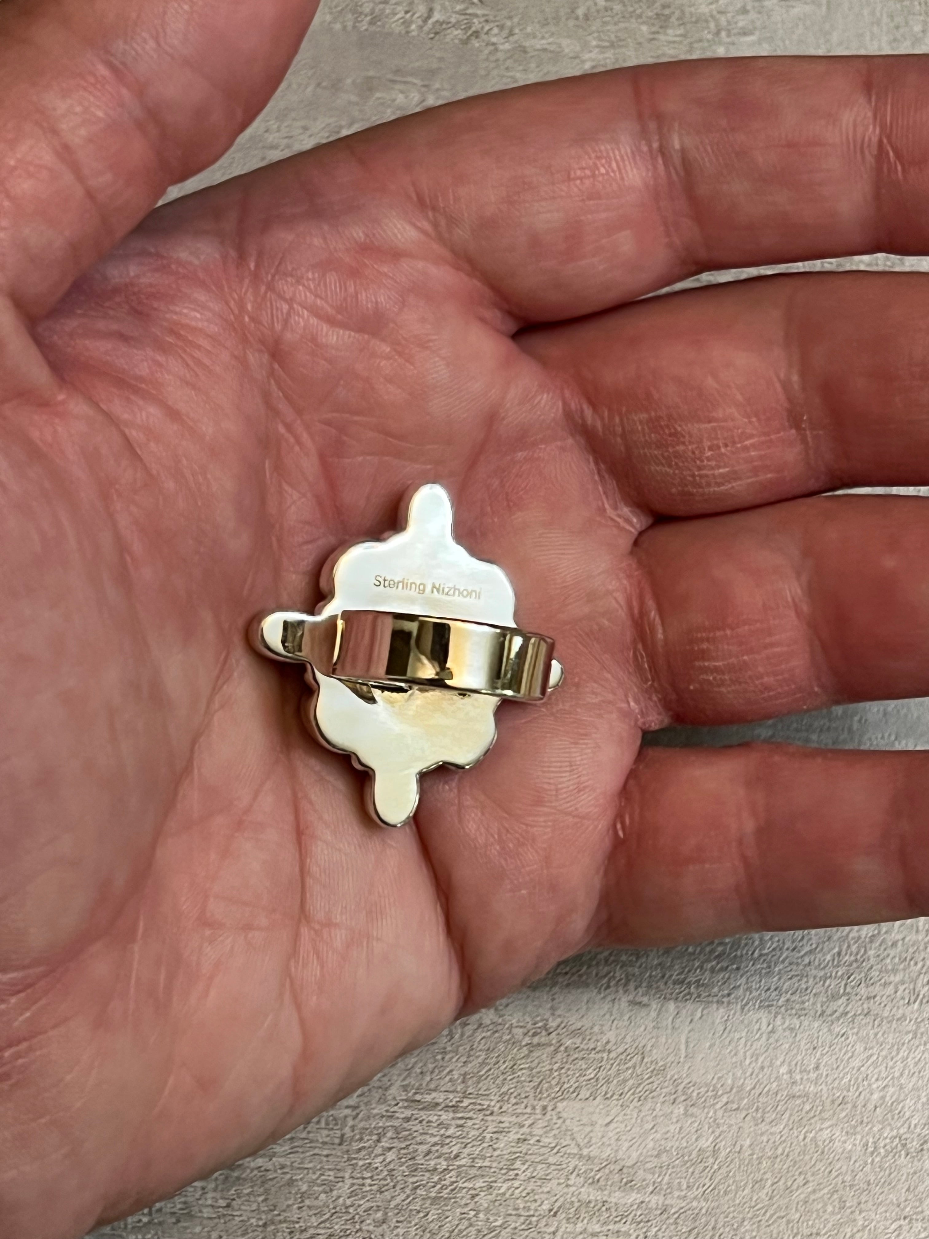 Handmade Sterling Silver Lapis, Orange Spiny, & Pink Dream Cluster Adjustable Ring