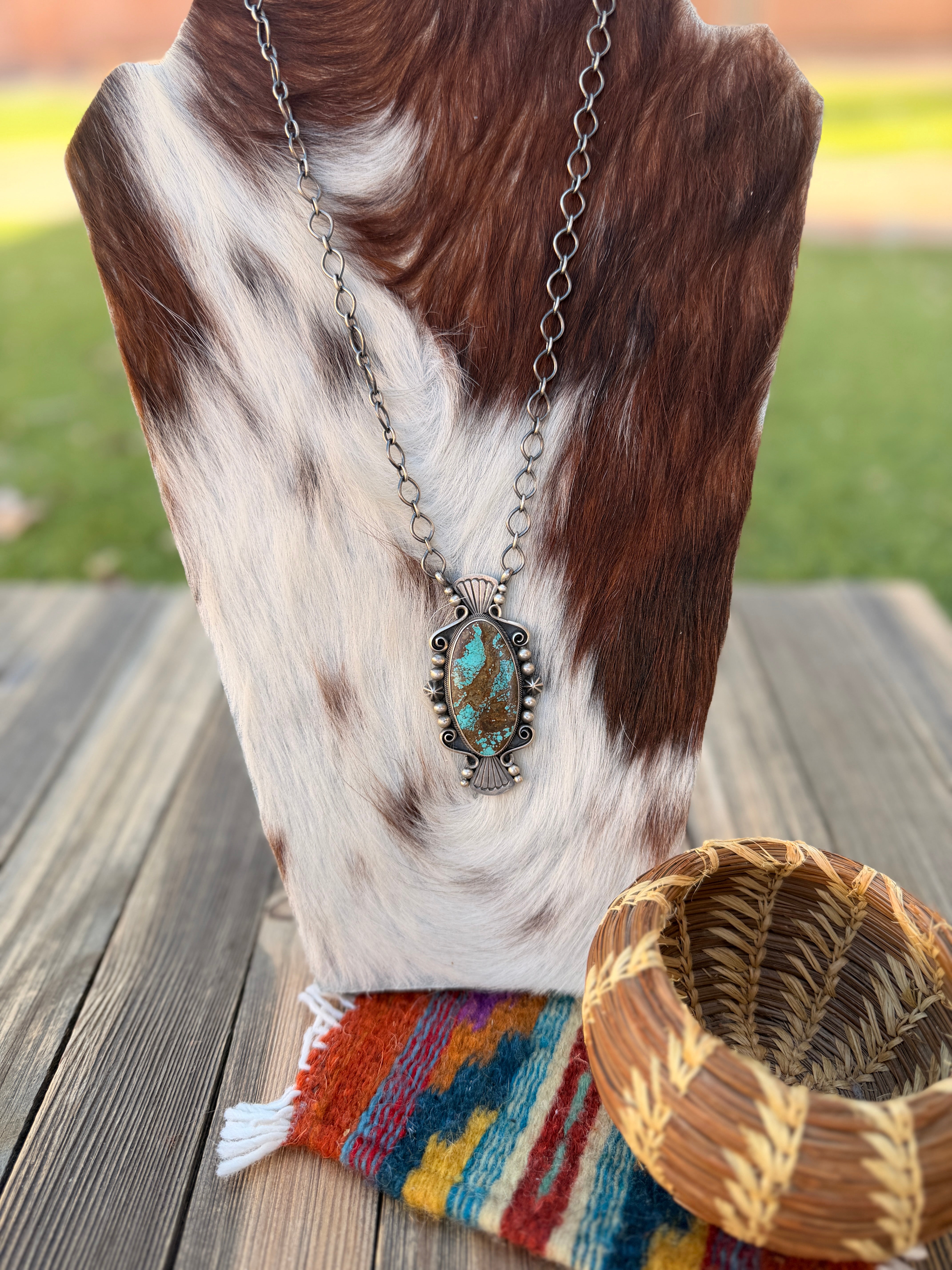 Handcrafted Number 8 Turquoise & Sterling Silver Necklace by Daniel Benally