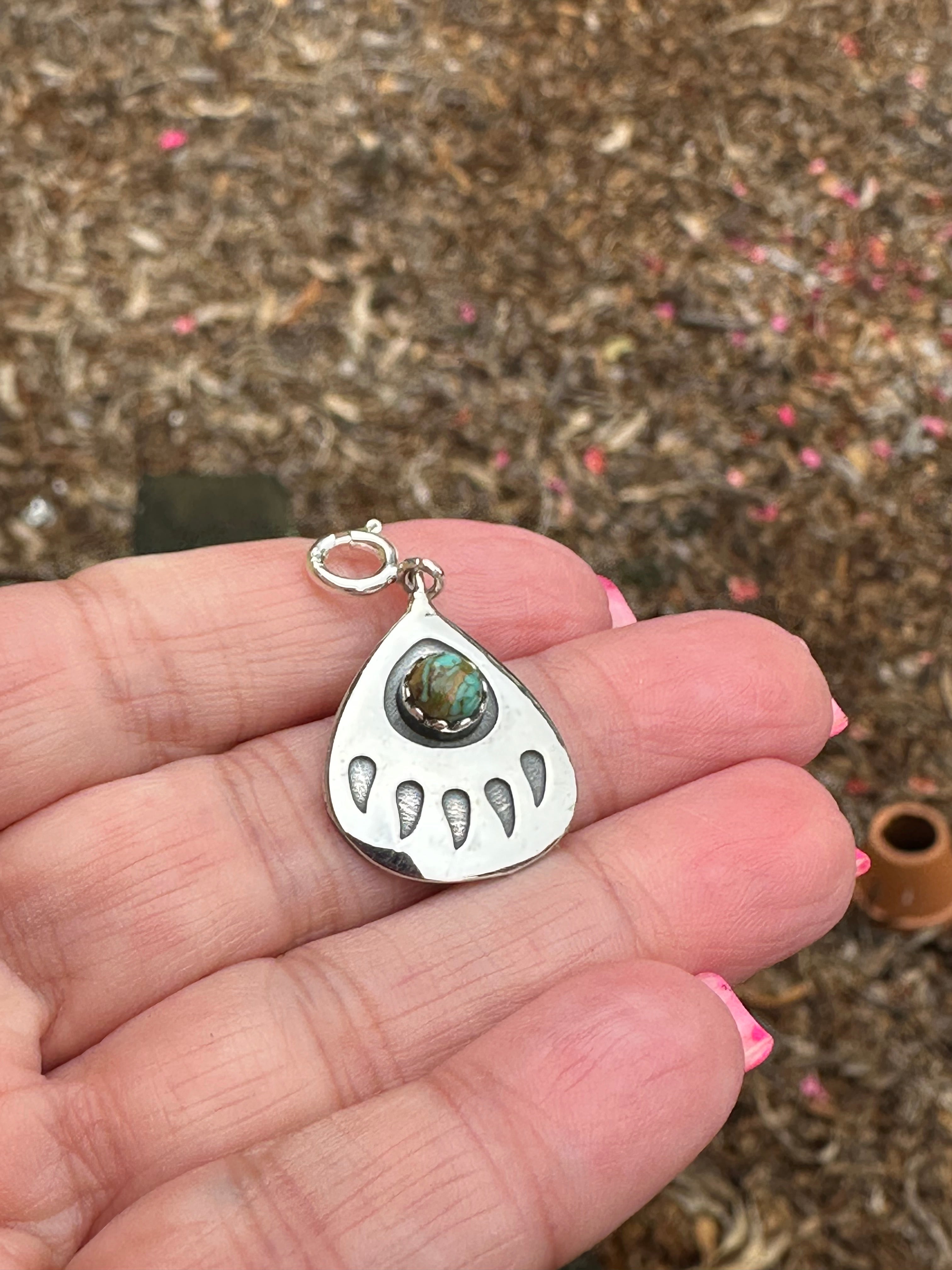 Sterling Silver and Royston Turquoise Bear Paw Charm