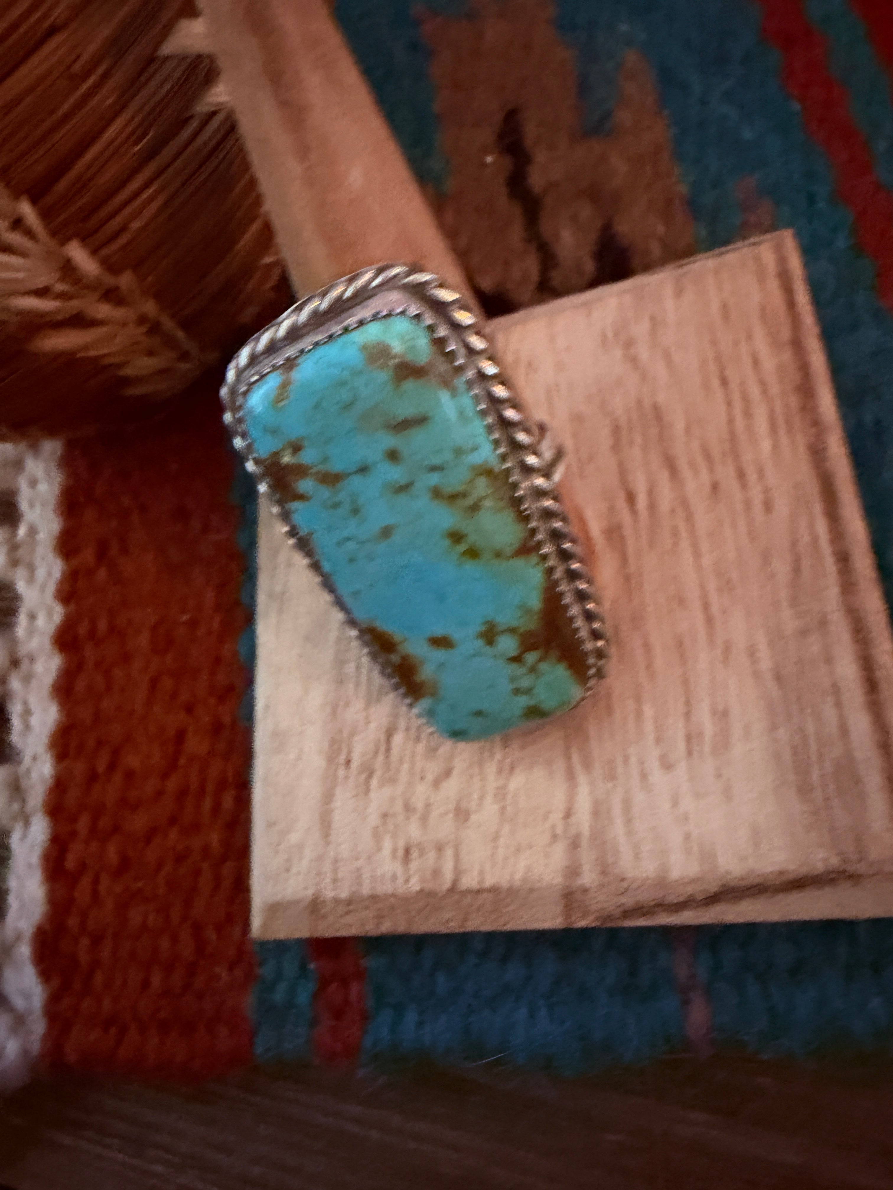 Handcrafted Royston Turquoise & Sterling Silver Ring Size 10 by Leslie Nez
