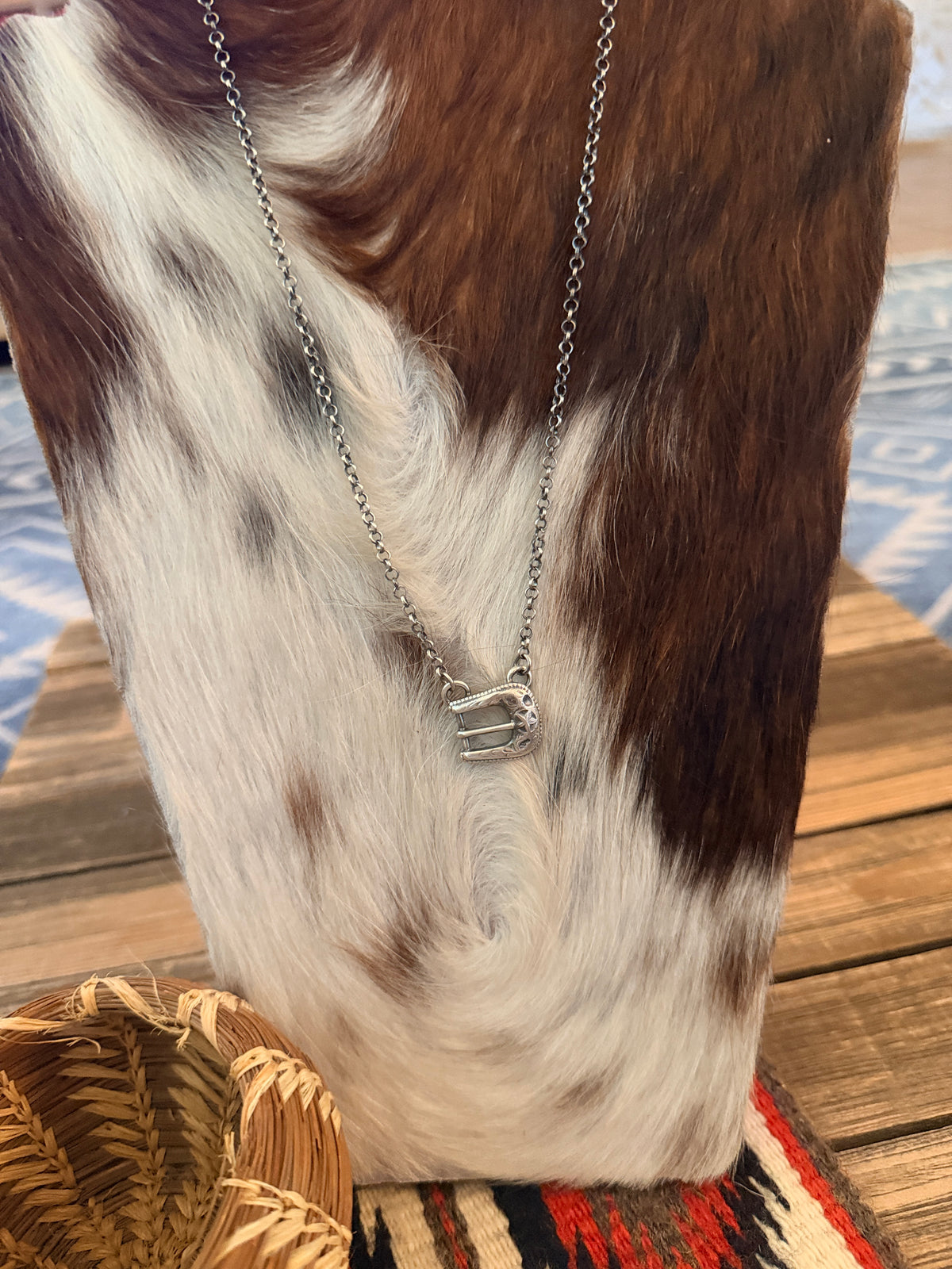 Handcrafted Sterling Silver Belt Buckle Necklace