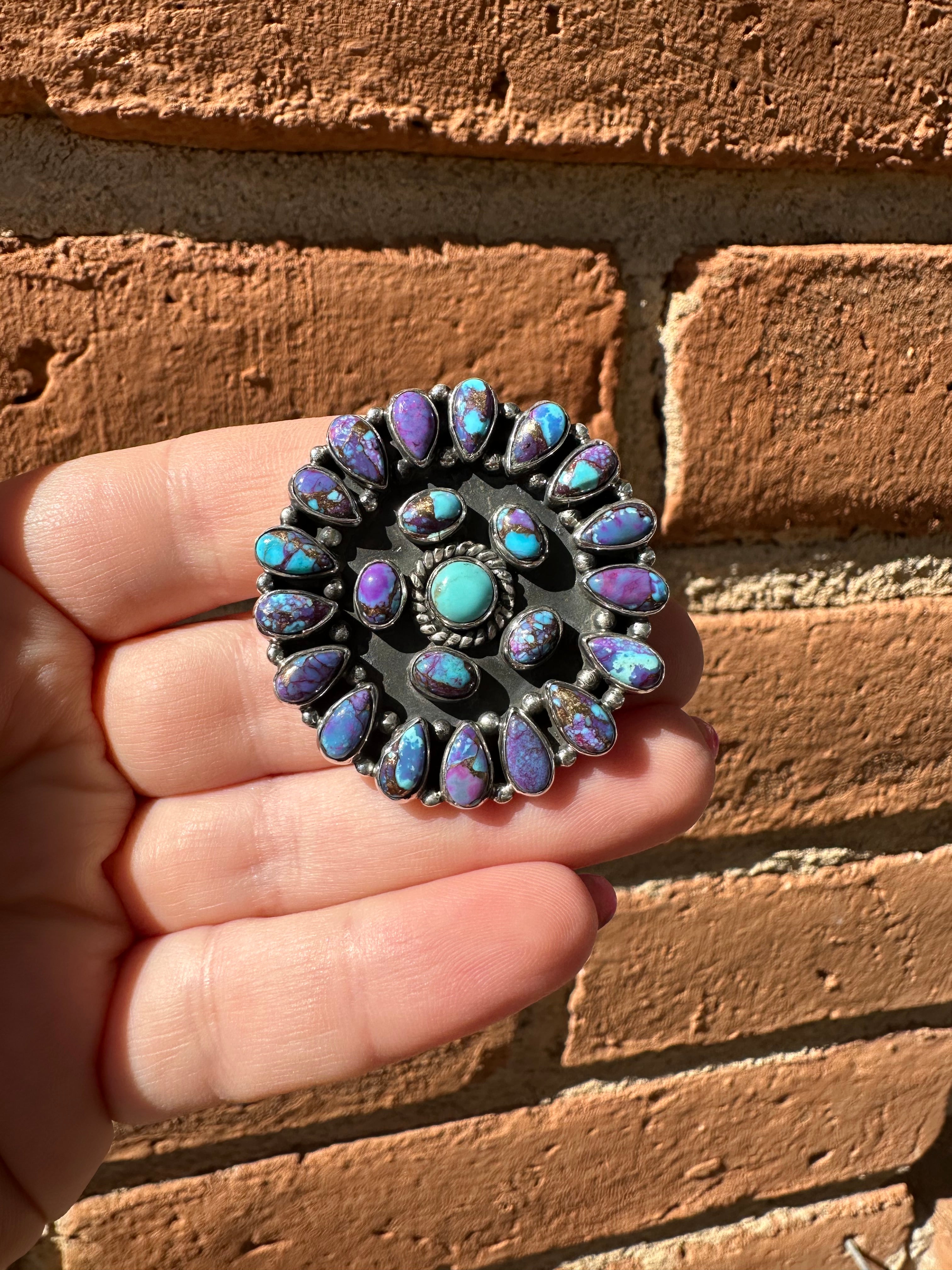 Handmade Turquoise, Purple Dream Mojave & Sterling Silver Handmade Adjustable Ring