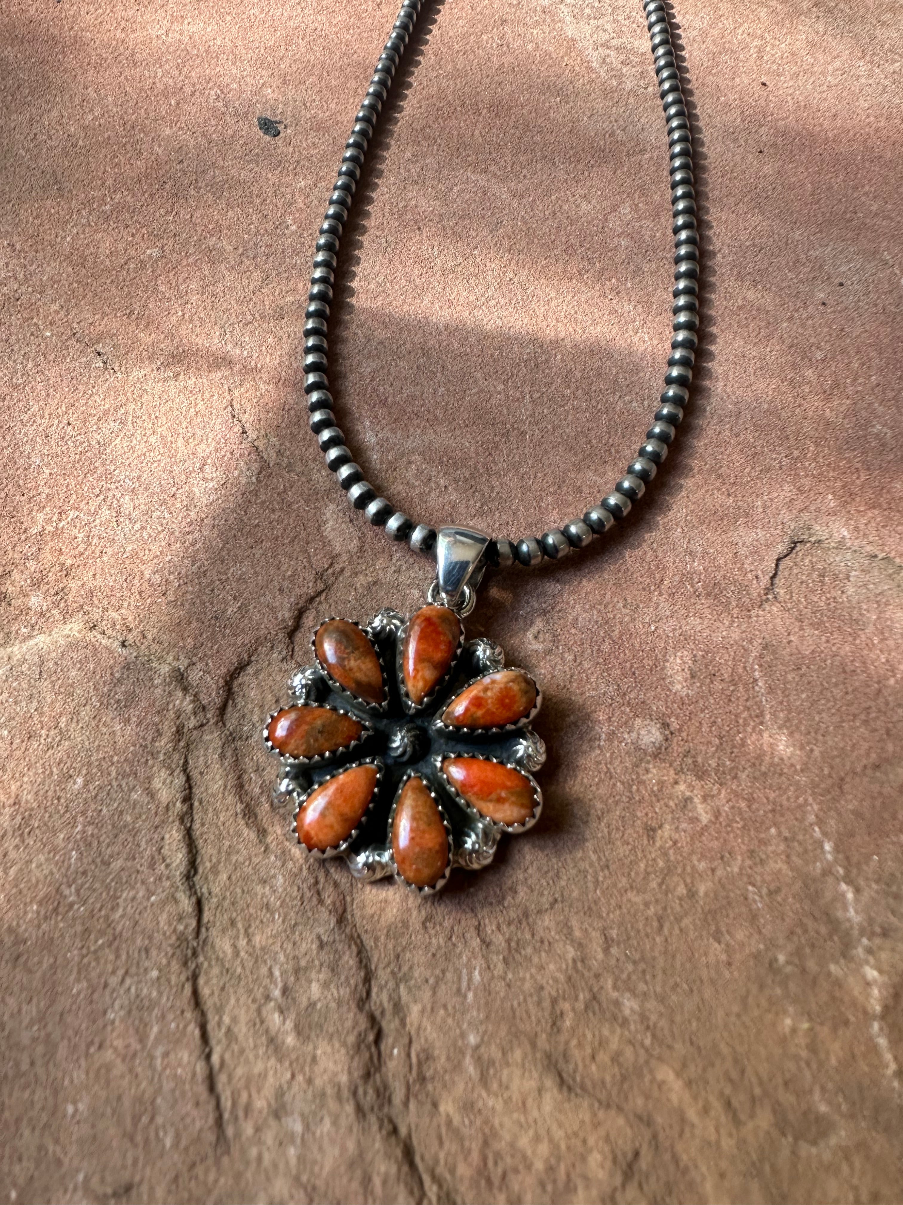 Handmade Orange Mojave & Sterling Silver Pendant