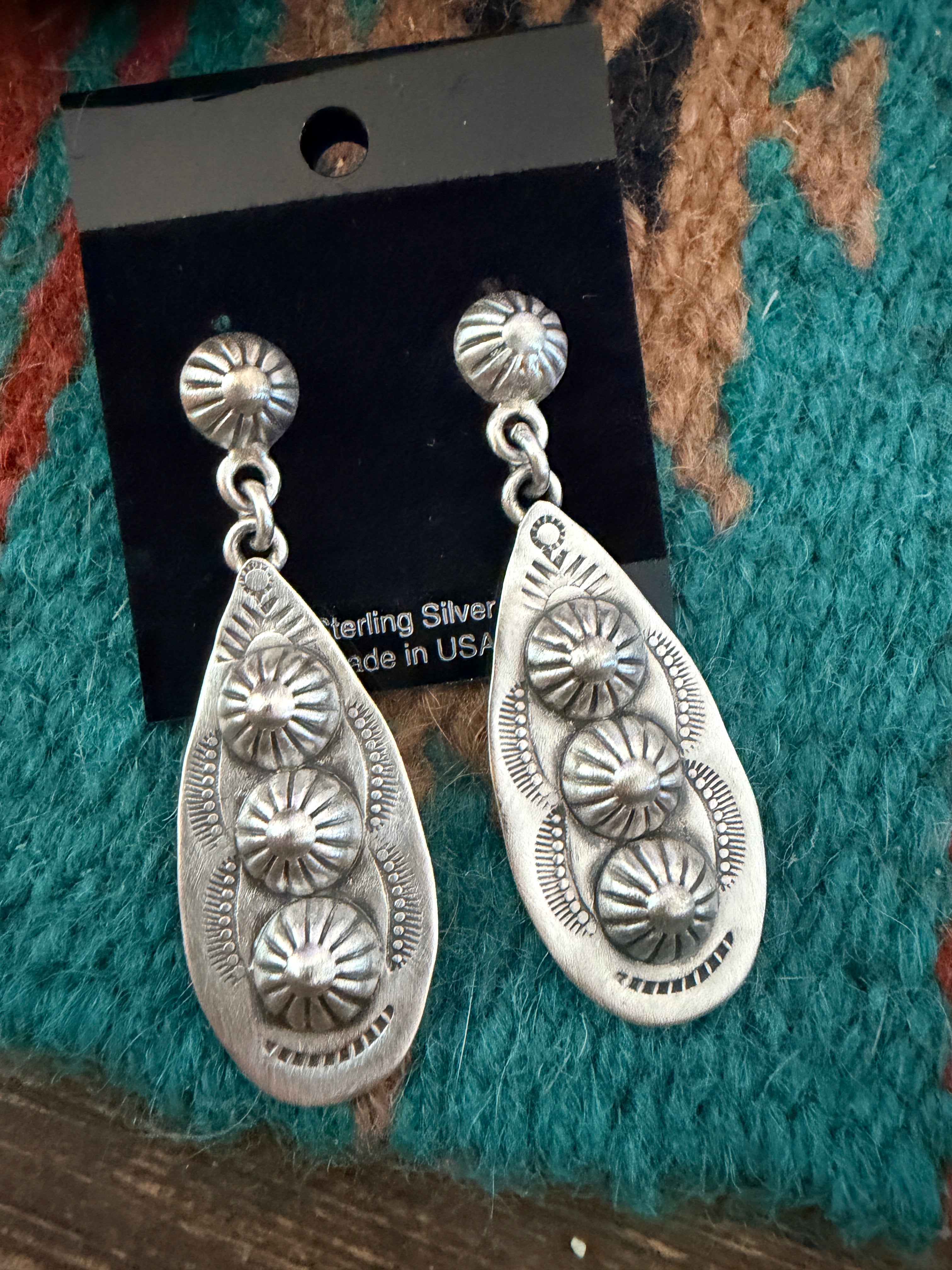 Handmade Sterling Silver Concho Dangle Earrings
