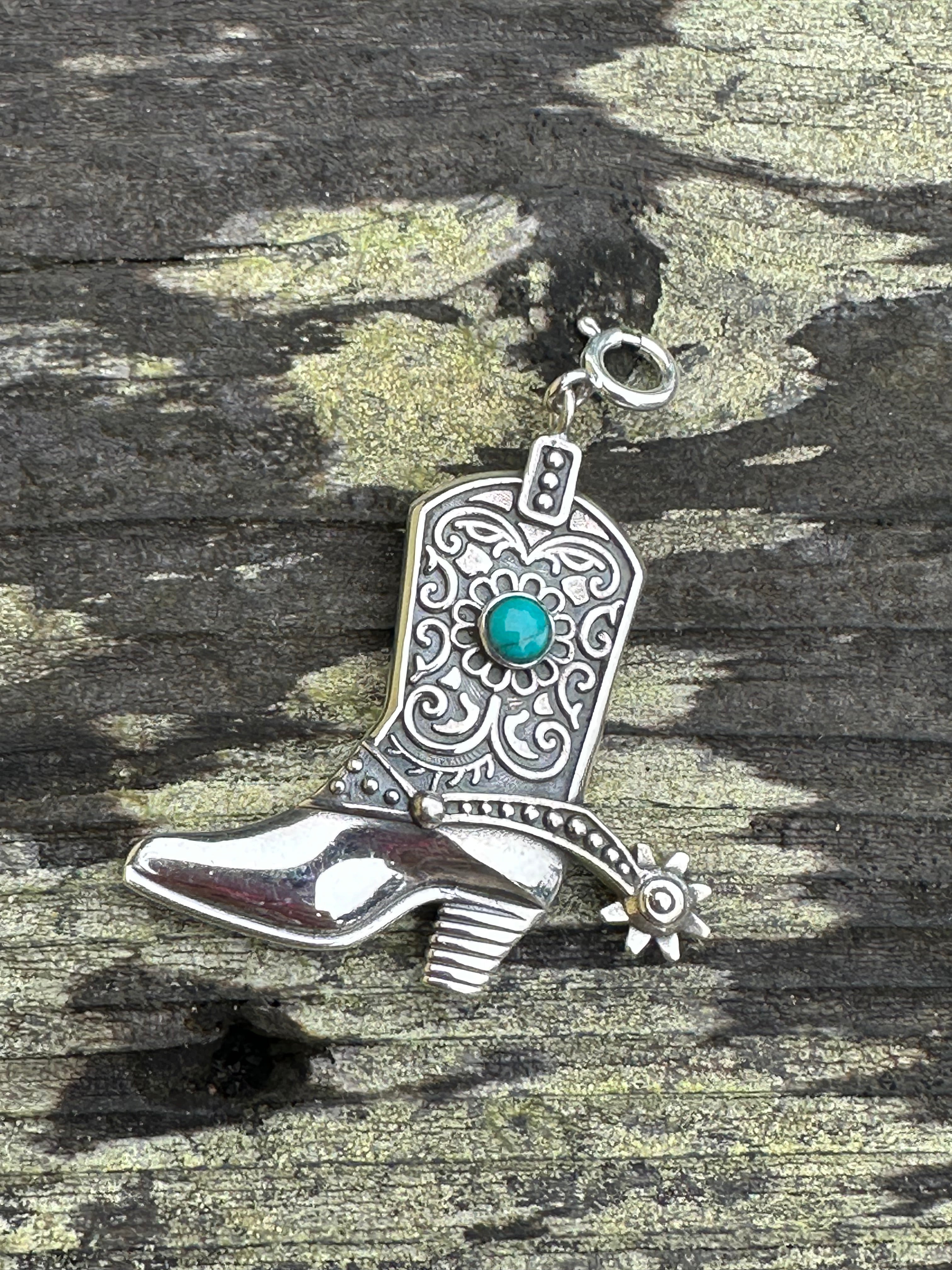 Sterling Silver and Turquoise Cowboy Boot Charm