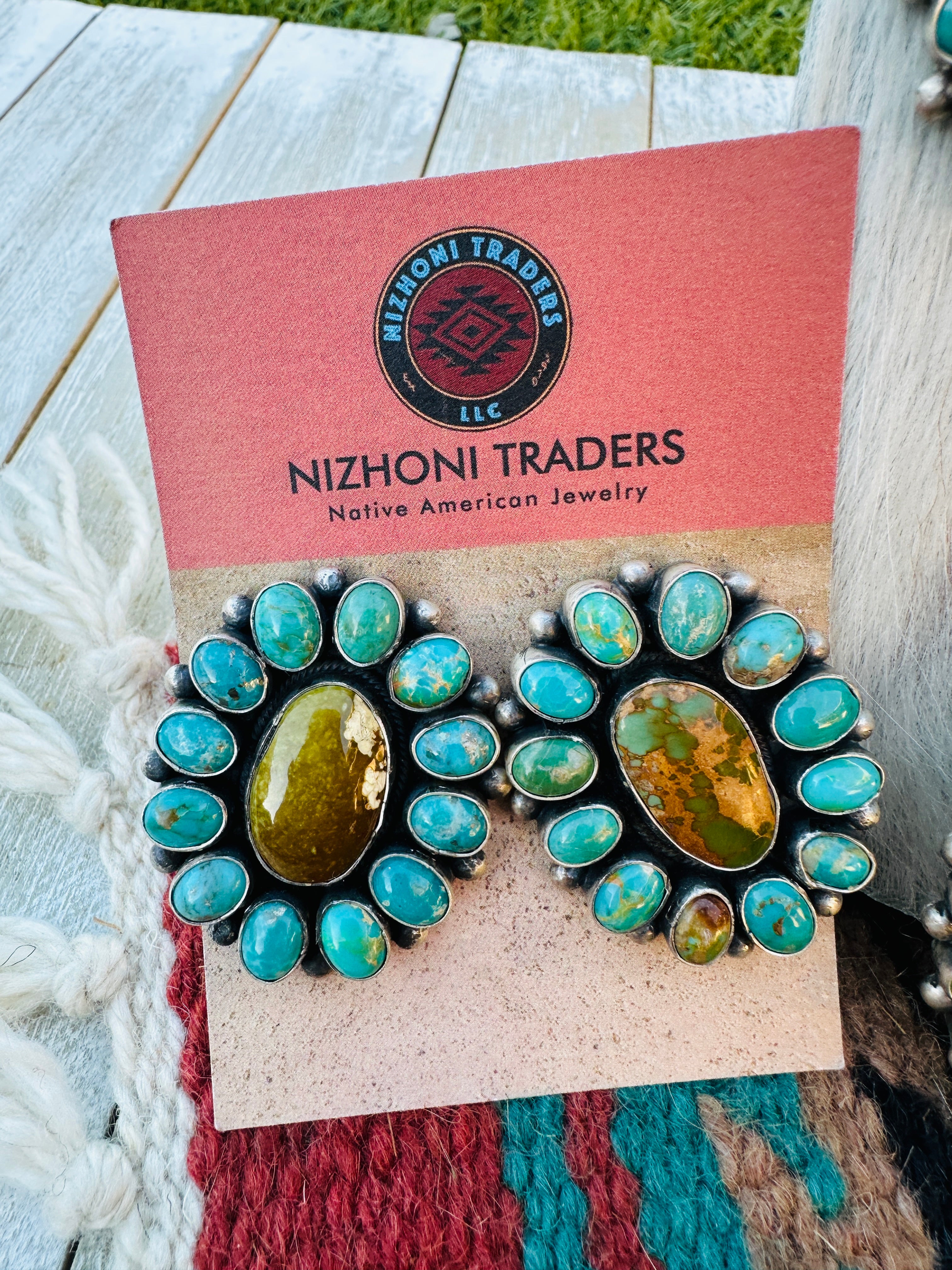 Handcrafted Royston, Kingman Turquoise & Sterling Silver Necklace and Earring Set by Blaine Yellowhorse