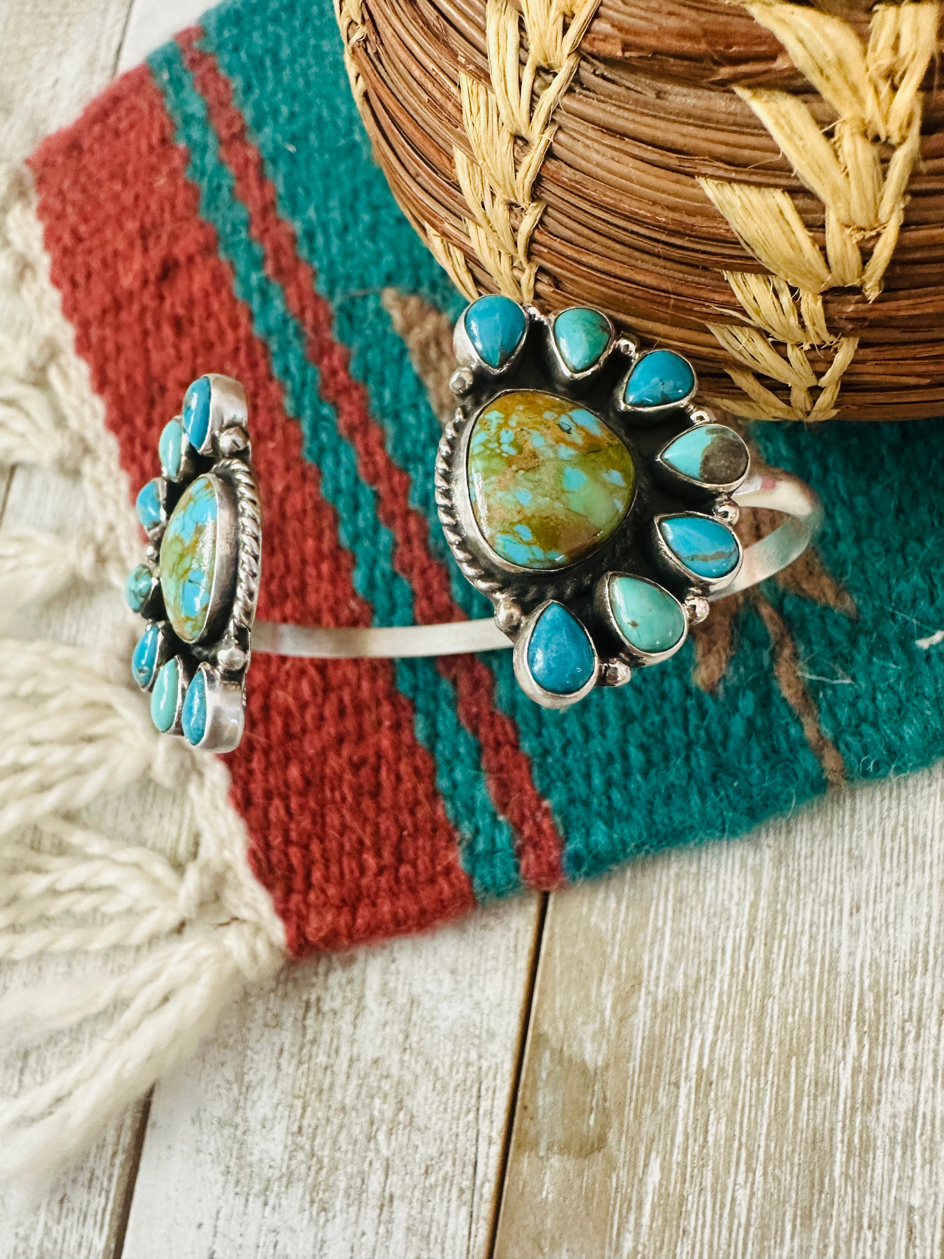 Handcrafted Turquoise & Sterling Silver Floating Cuff Bracelet /