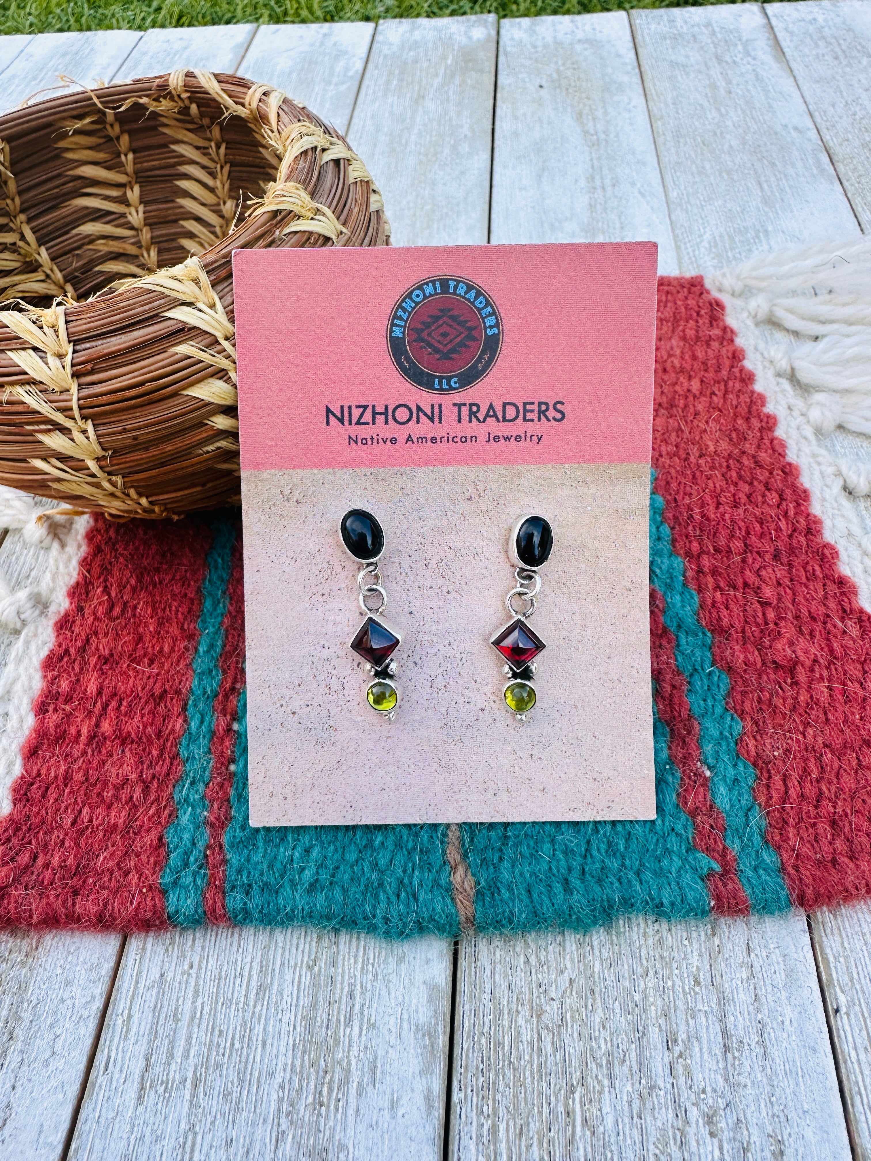 Handcrafted Sterling Silver & Multi Stone Dangle Earrings
