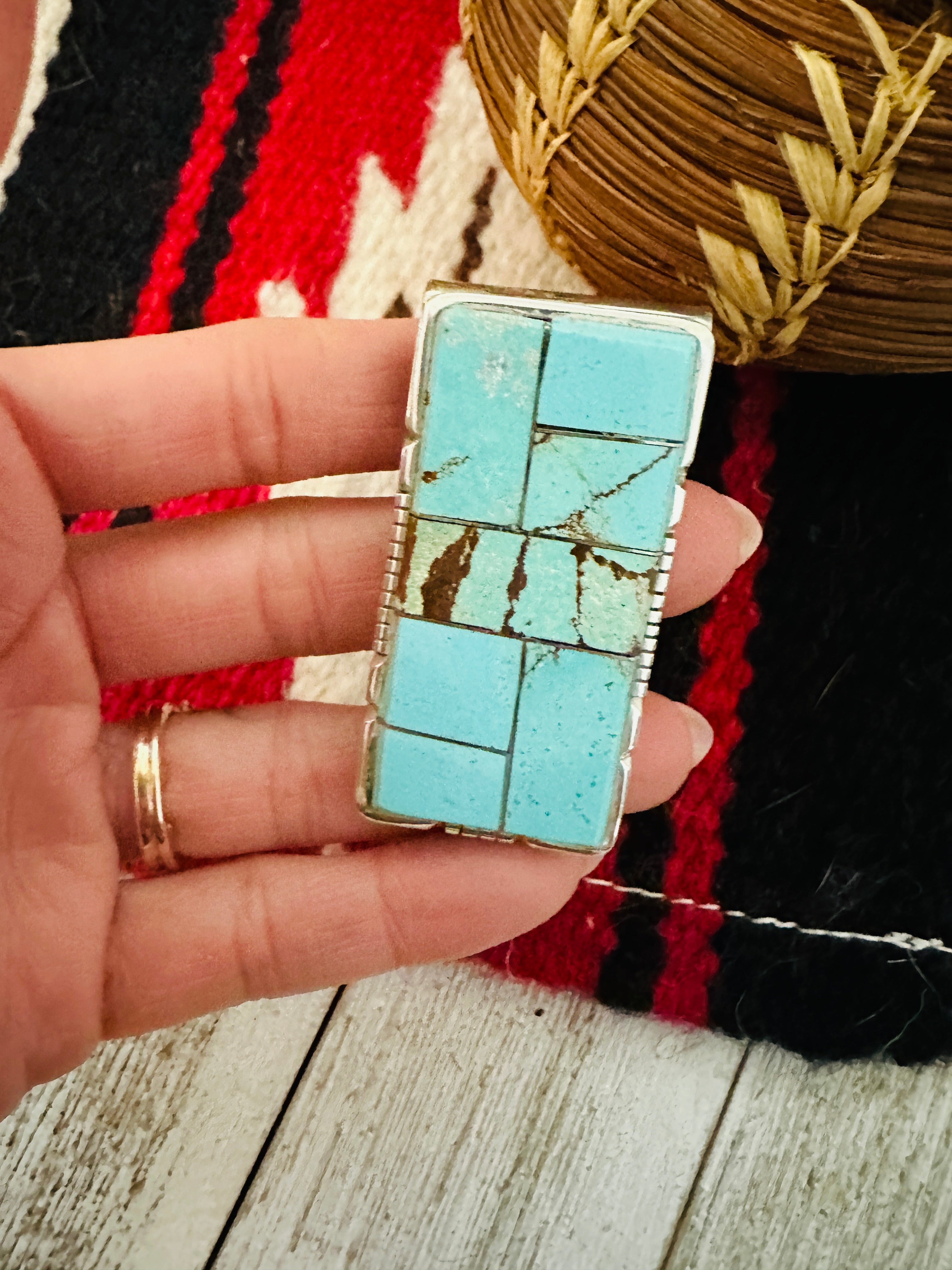 Navajo Turquoise & Sterling Silver Inlay Money Clip